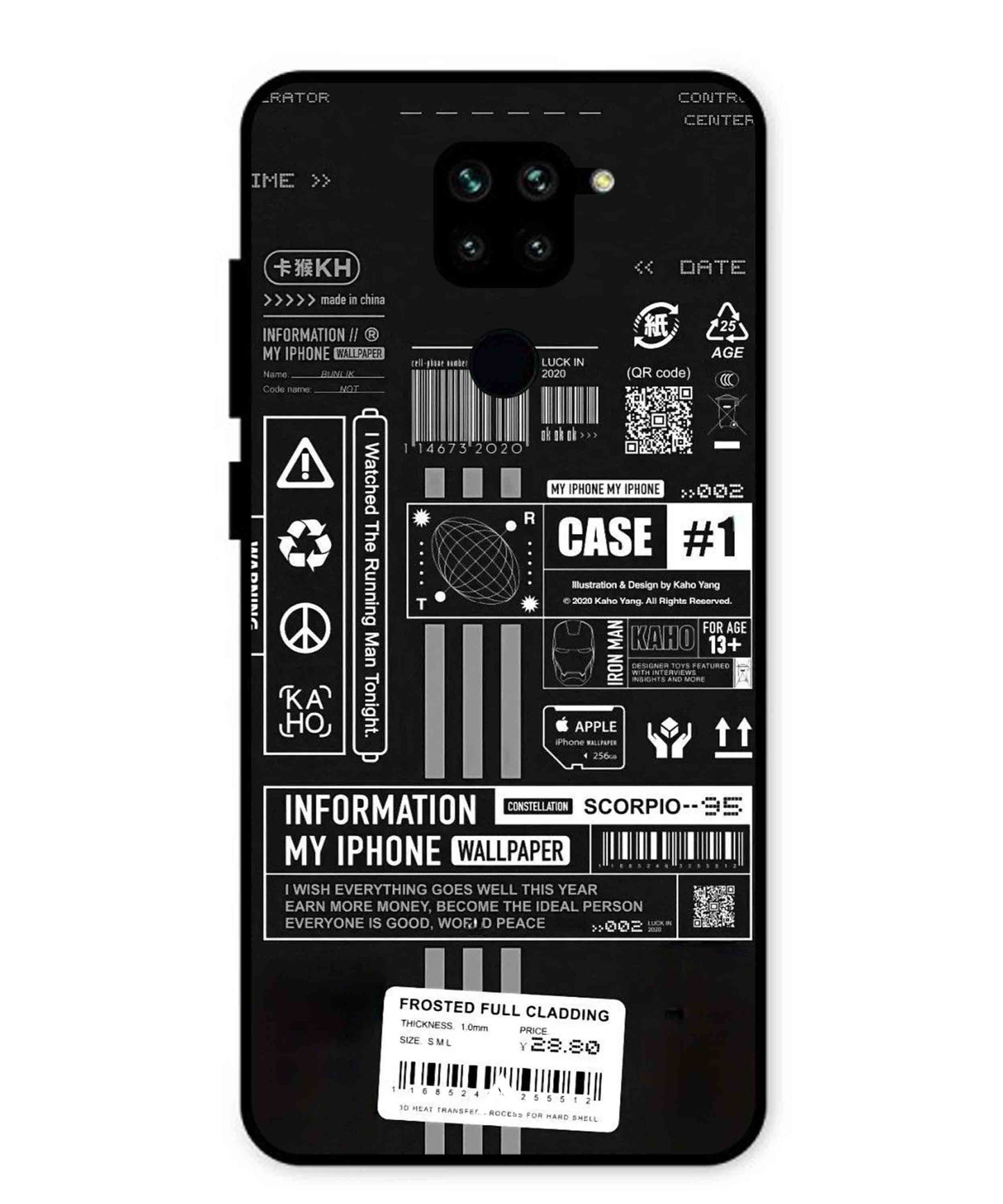 InfoGraph Aesthetic Metal Back Cover Phone Case for Xiaomi Redmi Note 9