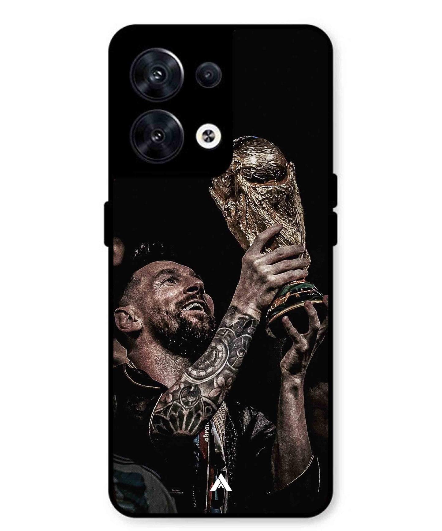 Messi Cup Football Aesthetic Metal Back Cover Phone Case for Oppo Reno 10 Pro
