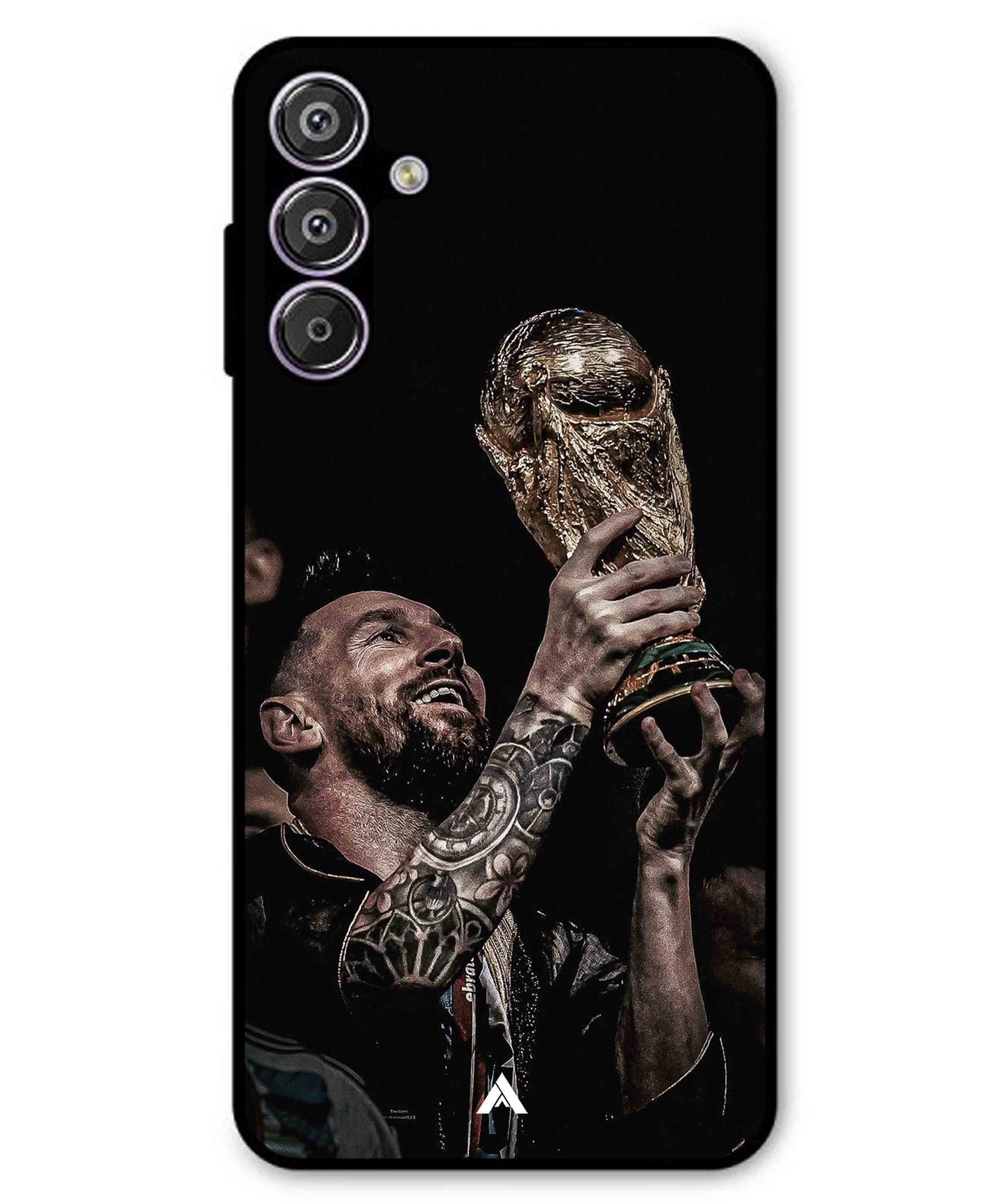 Messi Cup Football Aesthetic Metal Back Cover Phone Case for Samsung Galaxy A13 5G