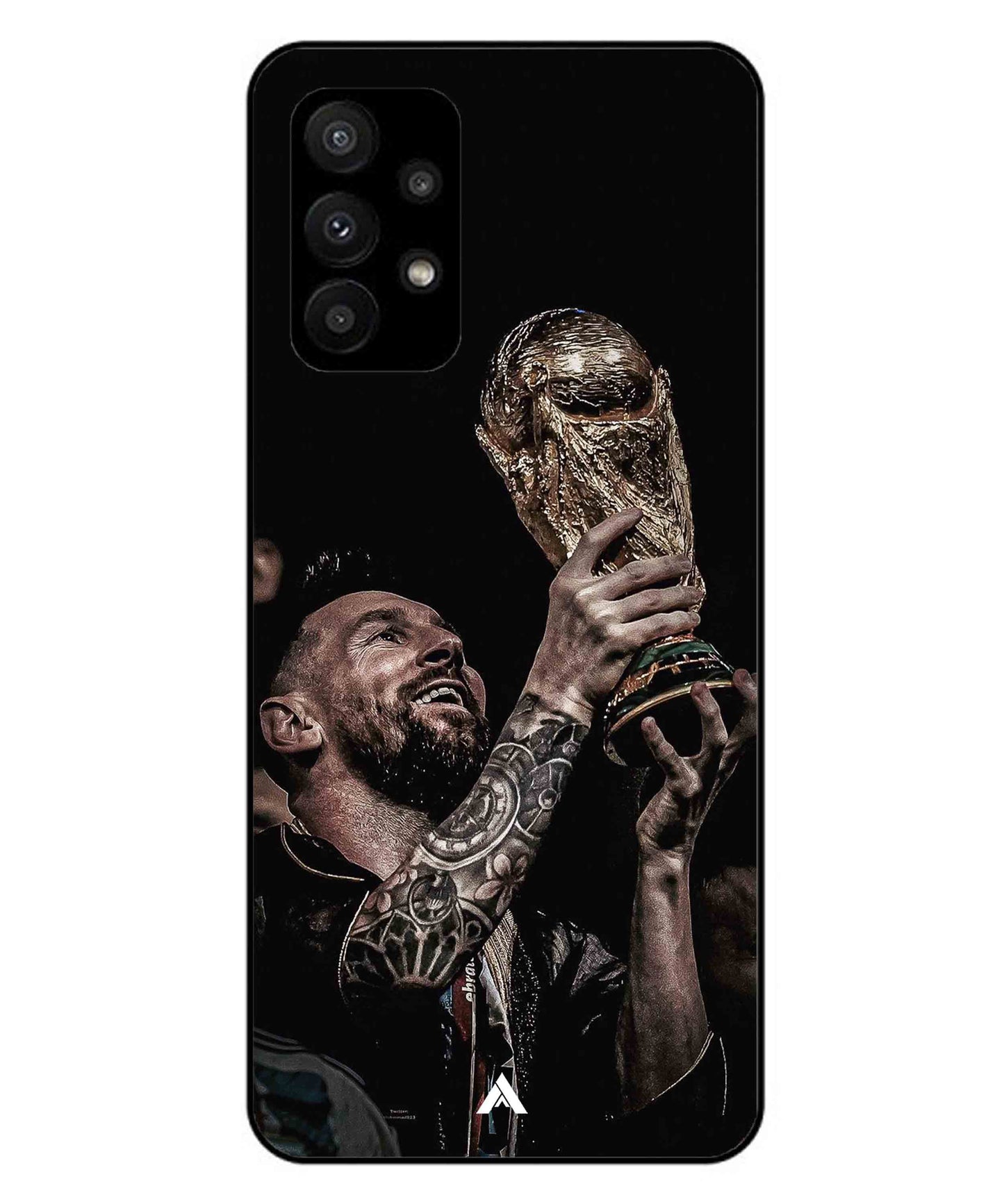 Messi Cup Football Aesthetic Metal Back Cover Phone Case for Samsung Galaxy A23 5G