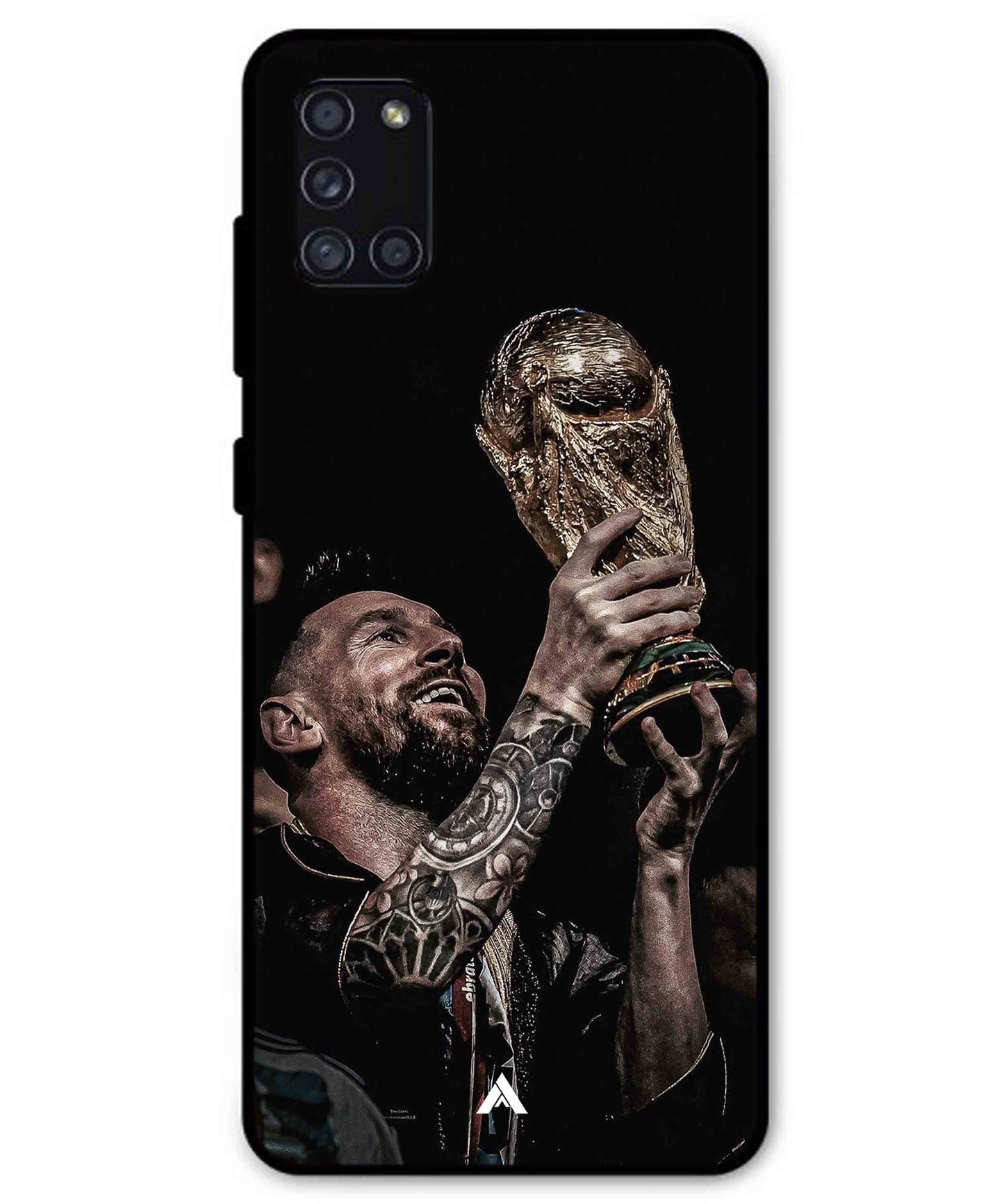 Messi Cup Football Aesthetic Metal Back Cover Phone Case for Samsung Galaxy A31