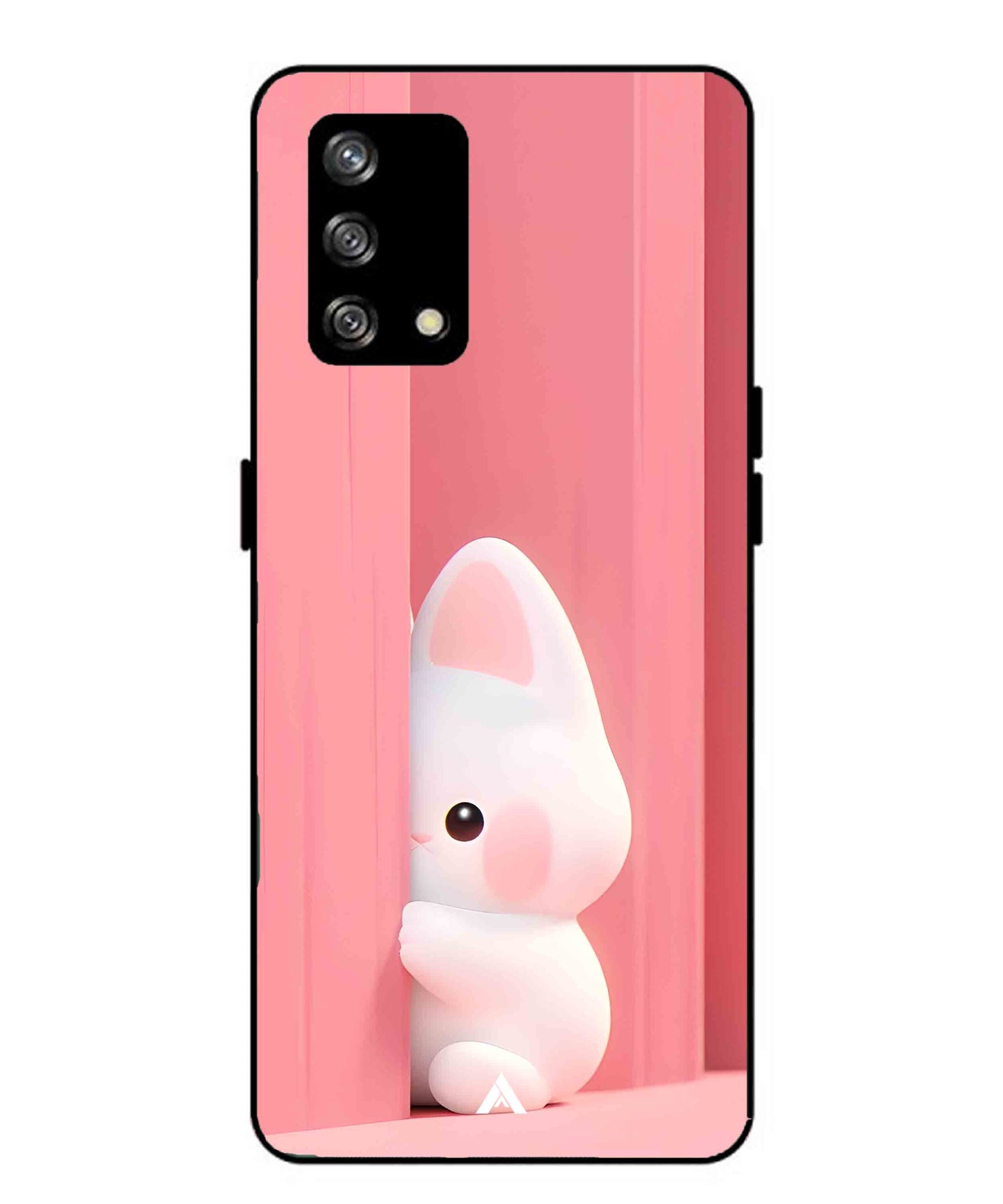 Pink Bunny Metal Back Cover Phone Case for Oppo Reno 4F