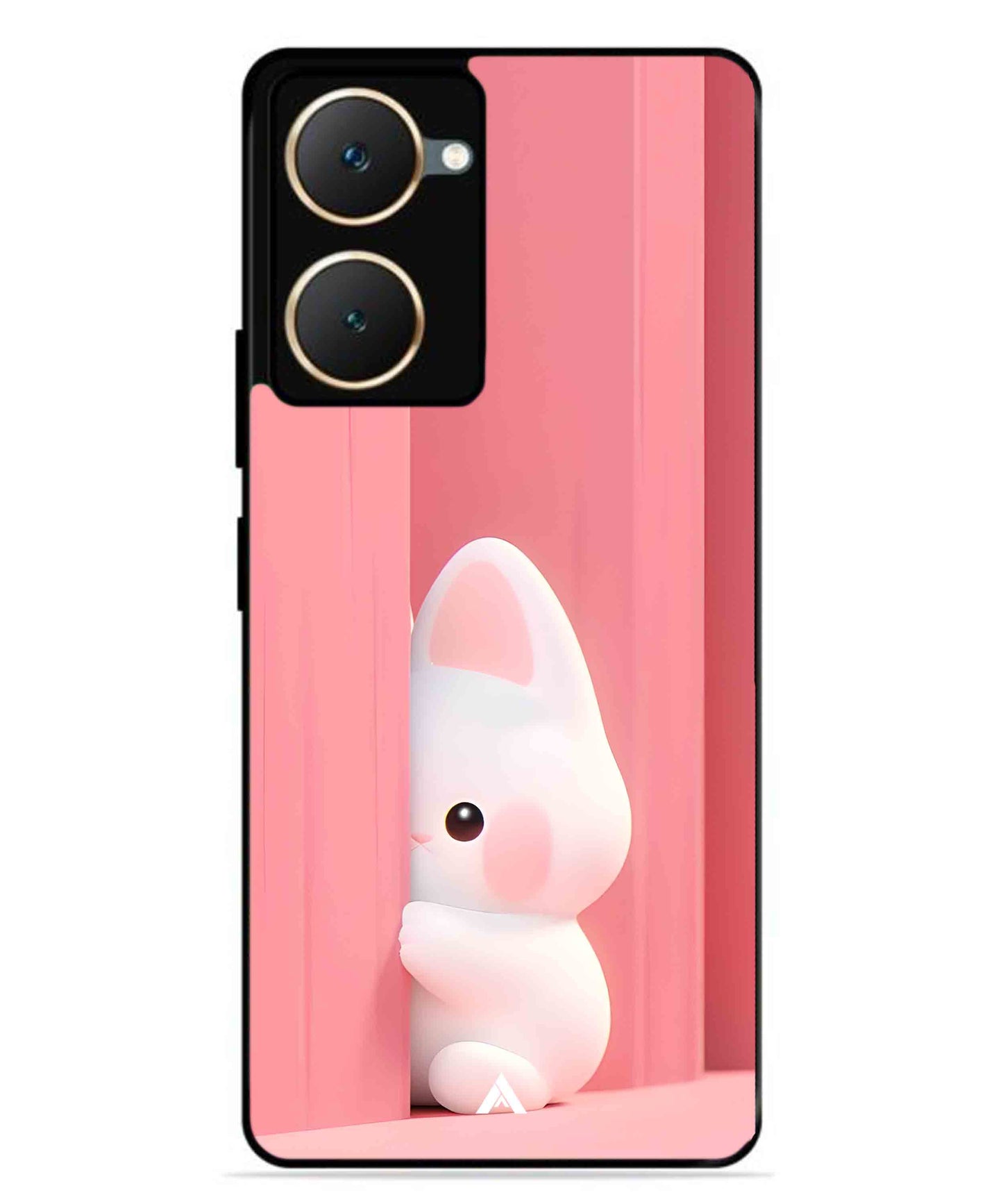 Pink Bunny Metal Back Cover Phone Case for Vivo Y03 4G