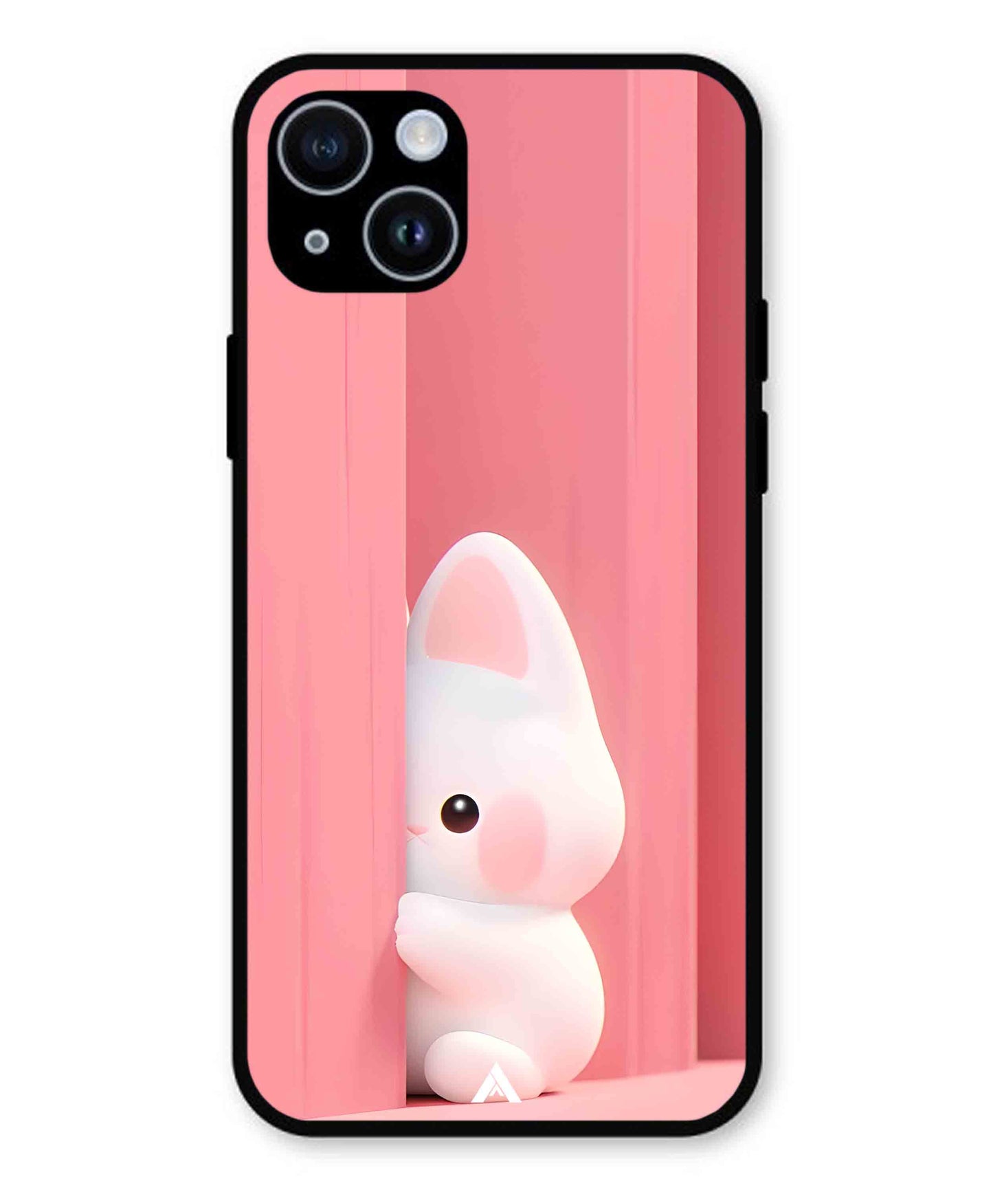 Pink Bunny Metal Back Cover Phone Case for iPhone 14 Plus