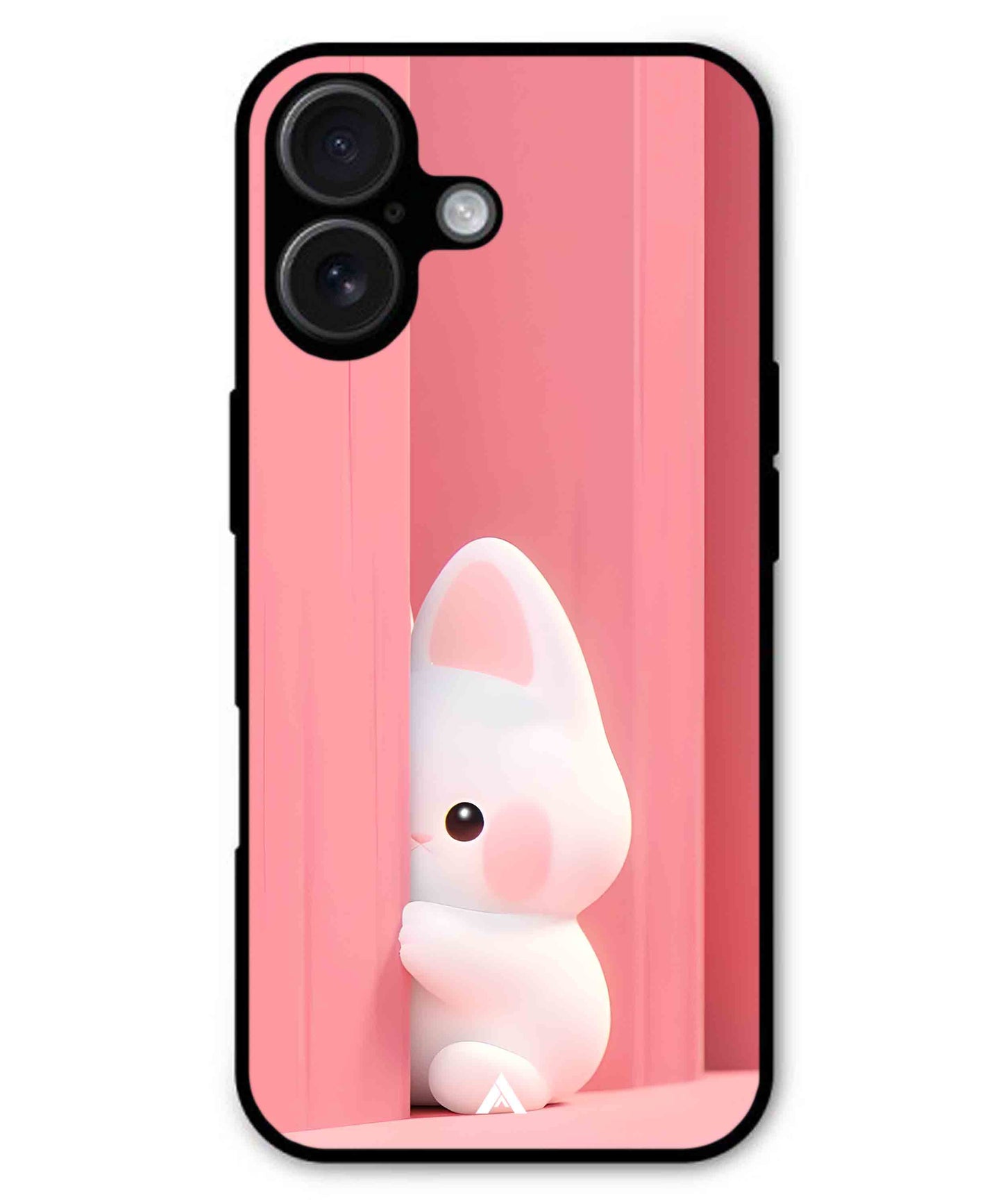 Pink Bunny Metal Back Cover Phone Case for iPhone 16 Plus