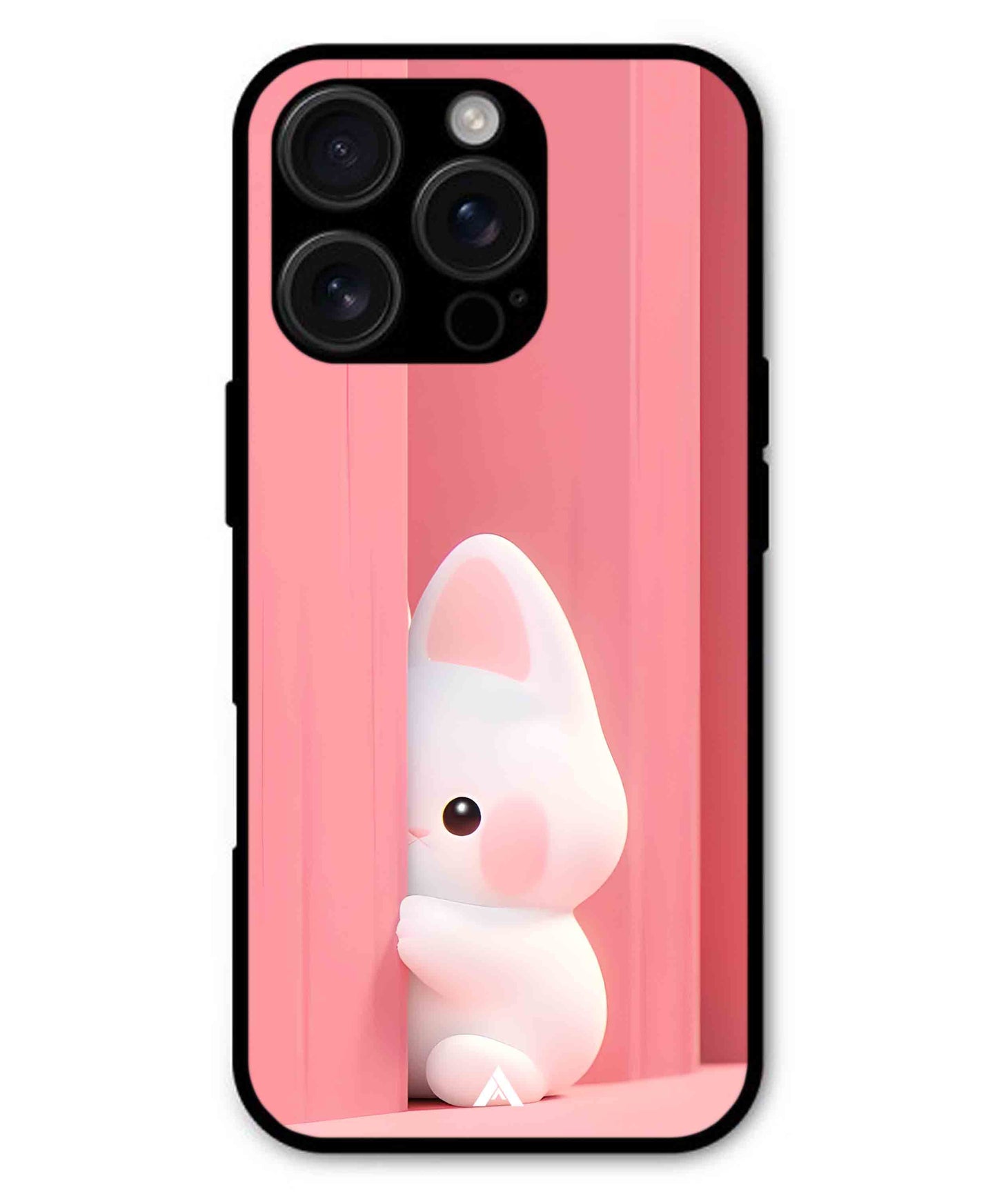Pink Bunny Metal Back Cover Phone Case for iPhone 16 Pro