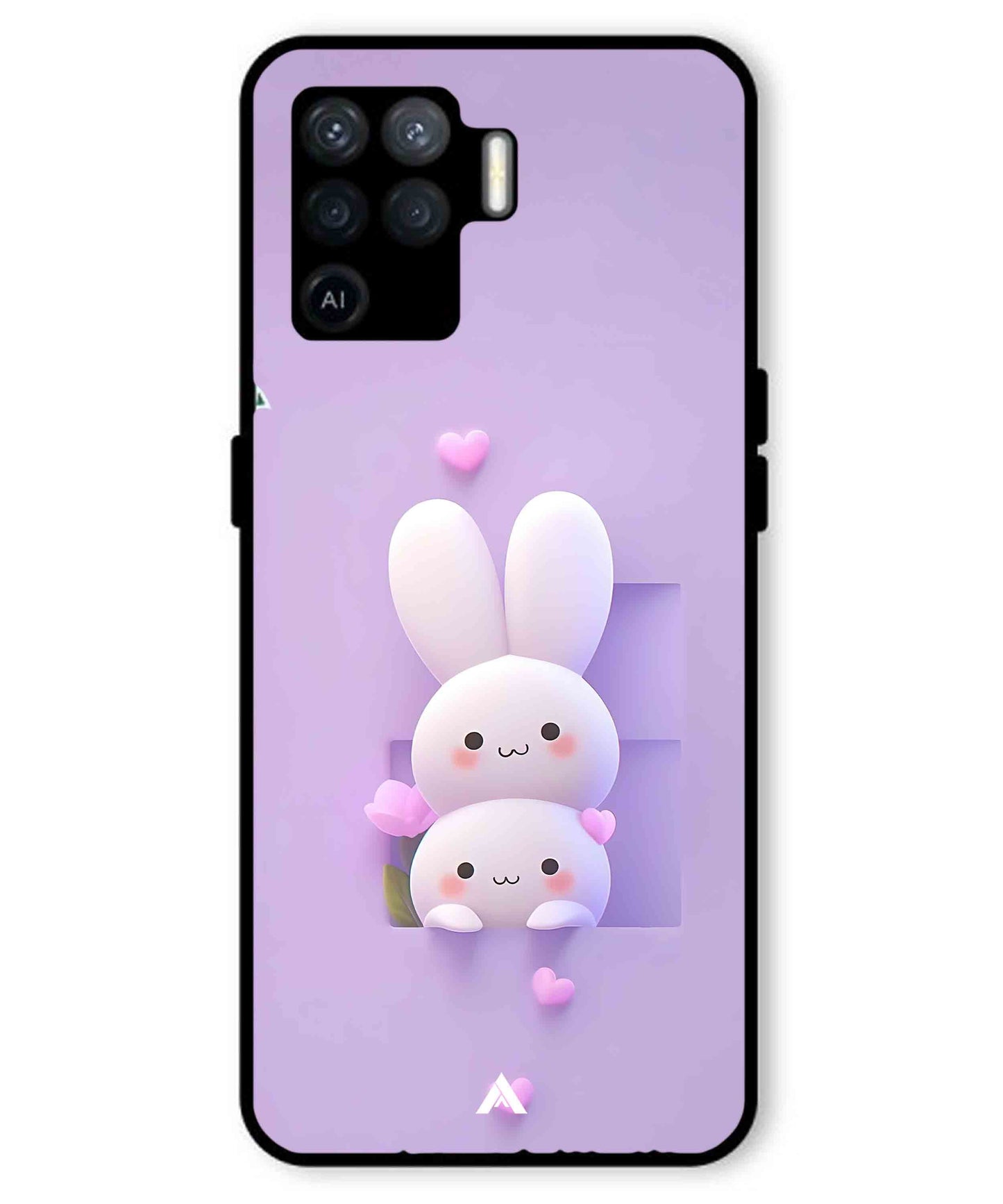 Purple Bunnies Metal Back Cover Phone Case for Oppo F19 Pro