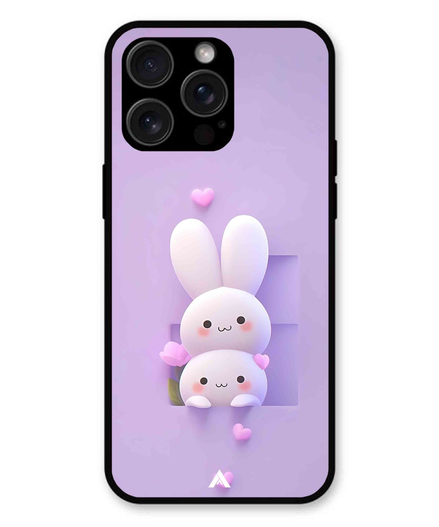 Purple Bunnies Metal Back Cover Phone Case for iPhone 15 Pro Max