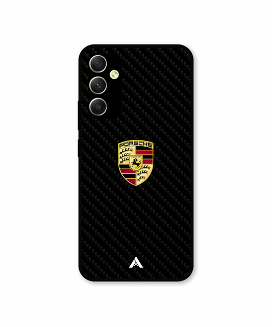 Carbon Fiber Porsche Logo Metal Phone Cover