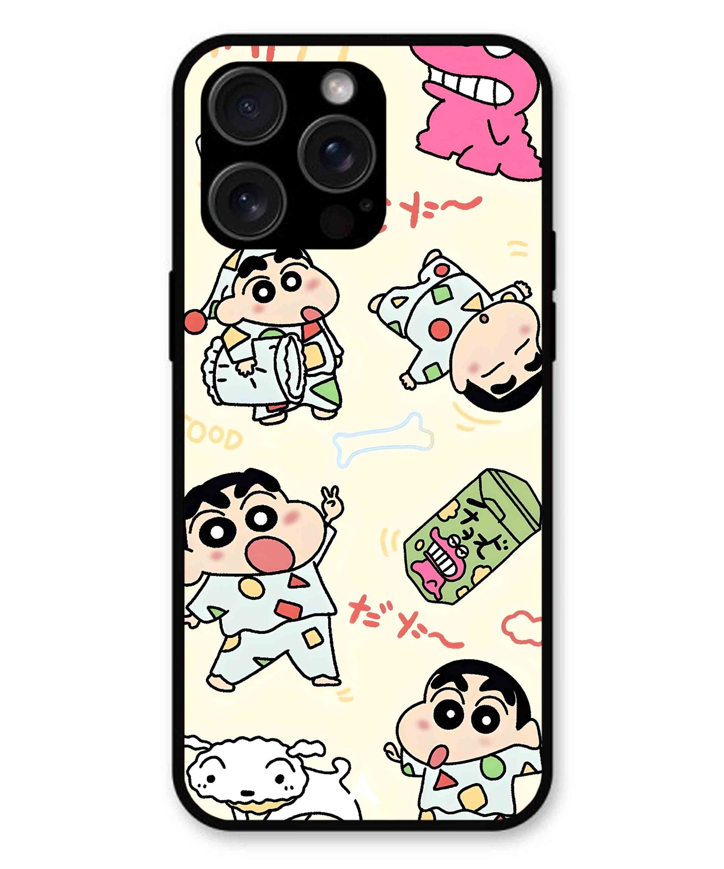Shinchan Collage Metal Back Cover Phone Case for iPhone 15 Pro Max