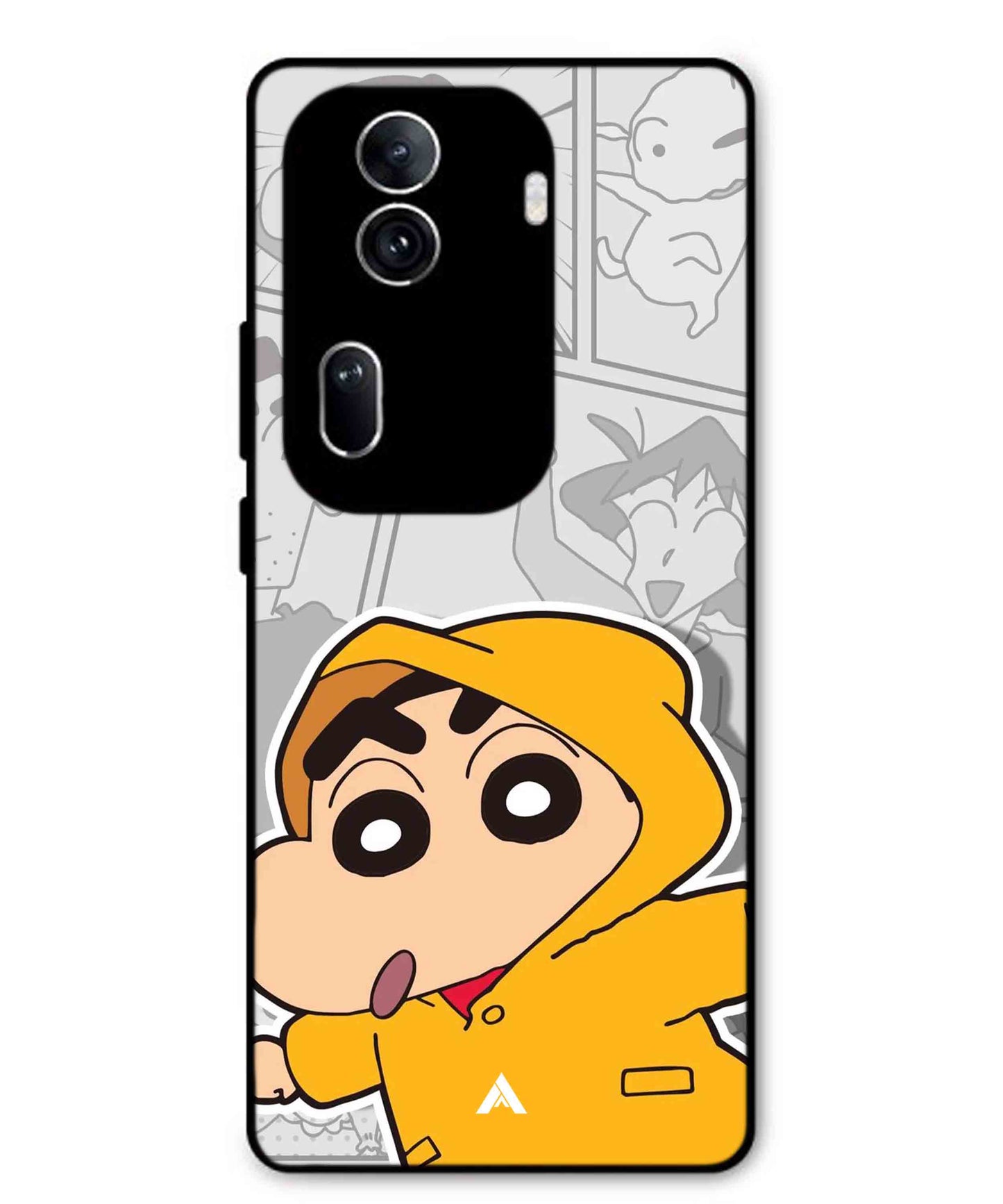 Shinchan Raincoat Metal Back Cover Phone Case for Oppo Reno 11 Pro
