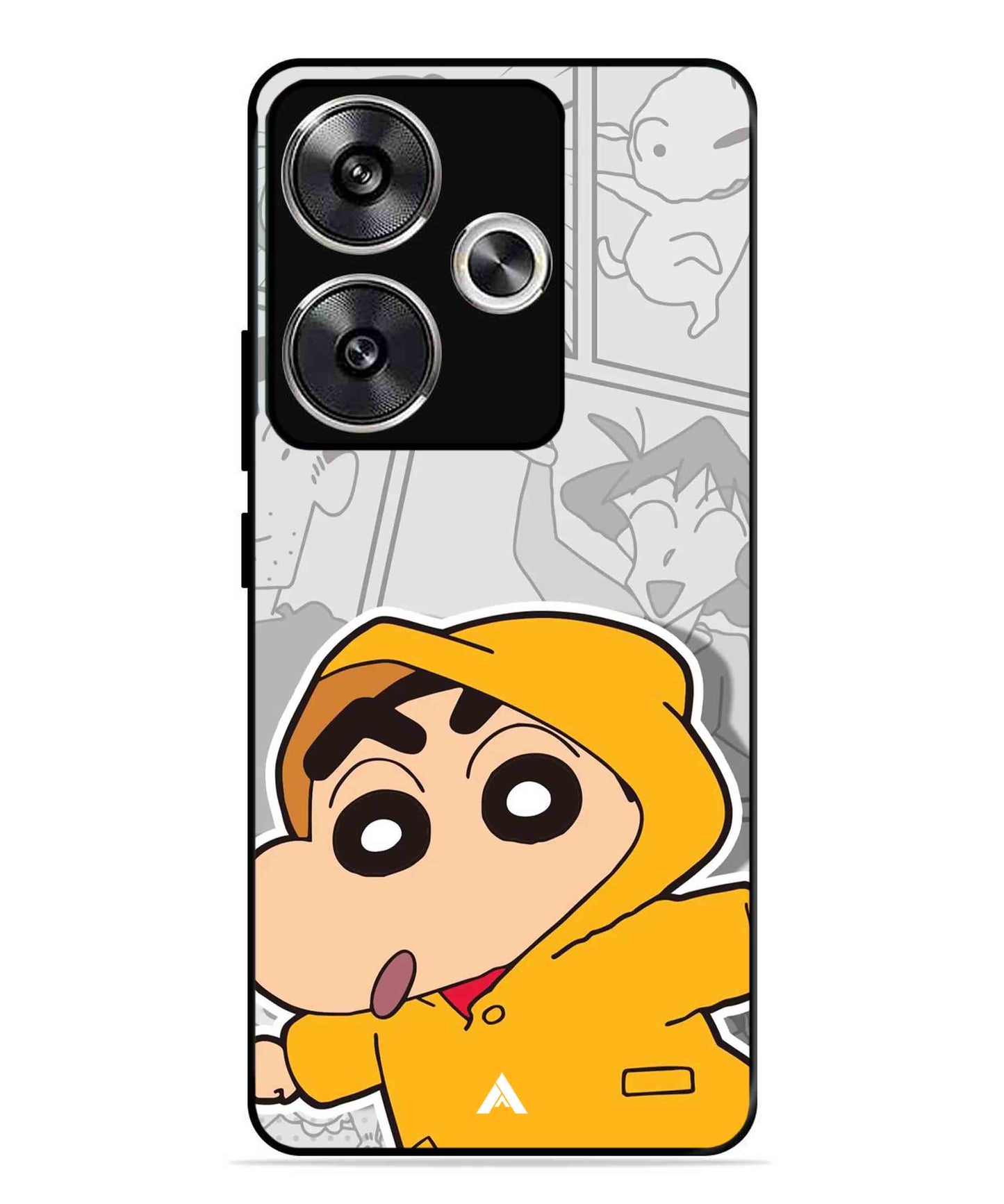Shinchan Raincoat Metal Back Cover Phone Case for Poco F6