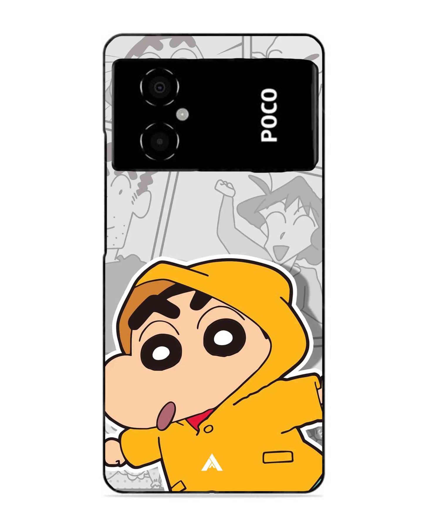 Shinchan Raincoat Metal Back Cover Phone Case for Poco M4 5G