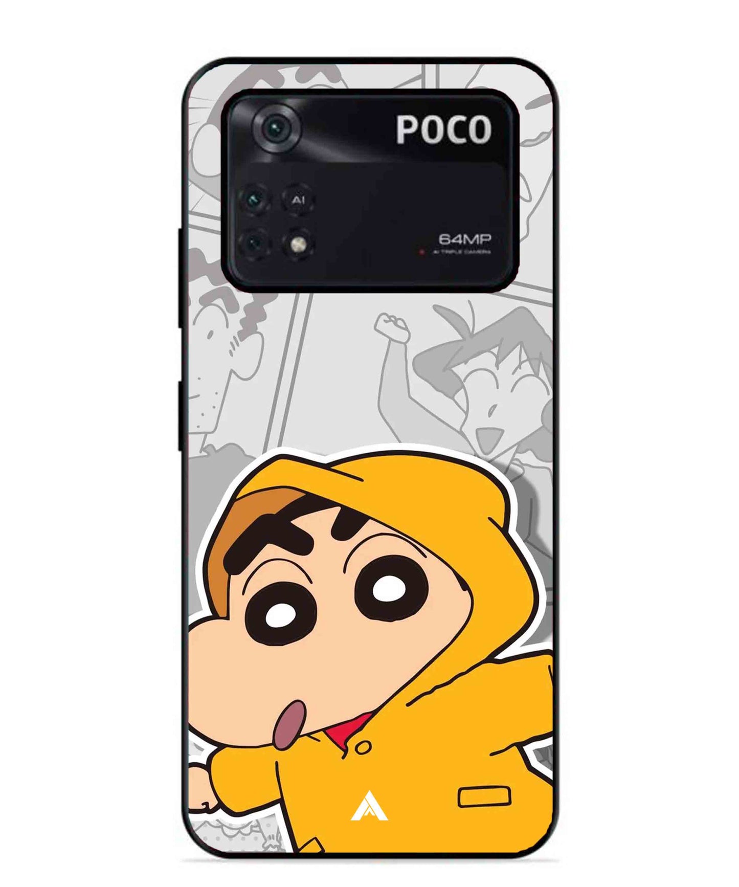 Shinchan Raincoat Metal Back Cover Phone Case for Poco X4 Pro