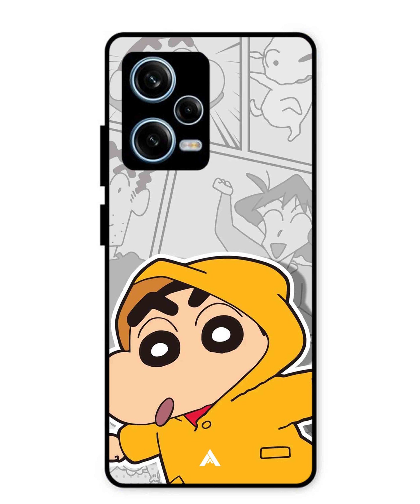 Shinchan Raincoat Metal Back Cover Phone Case for Xiaomi Redmi Note 12 Pro Plus