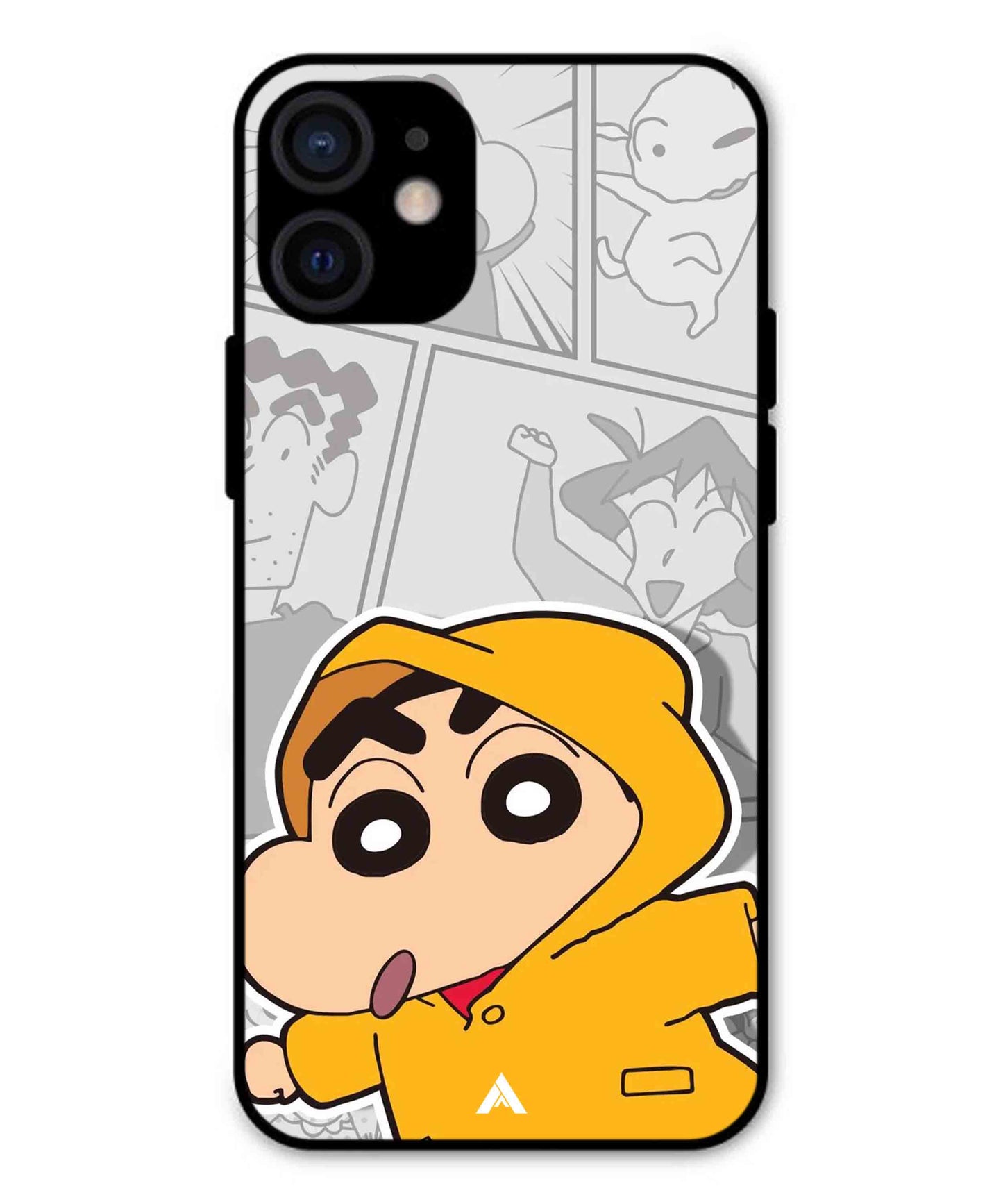 Shinchan Raincoat Metal Back Cover Phone Case for iPhone 12 Mini
