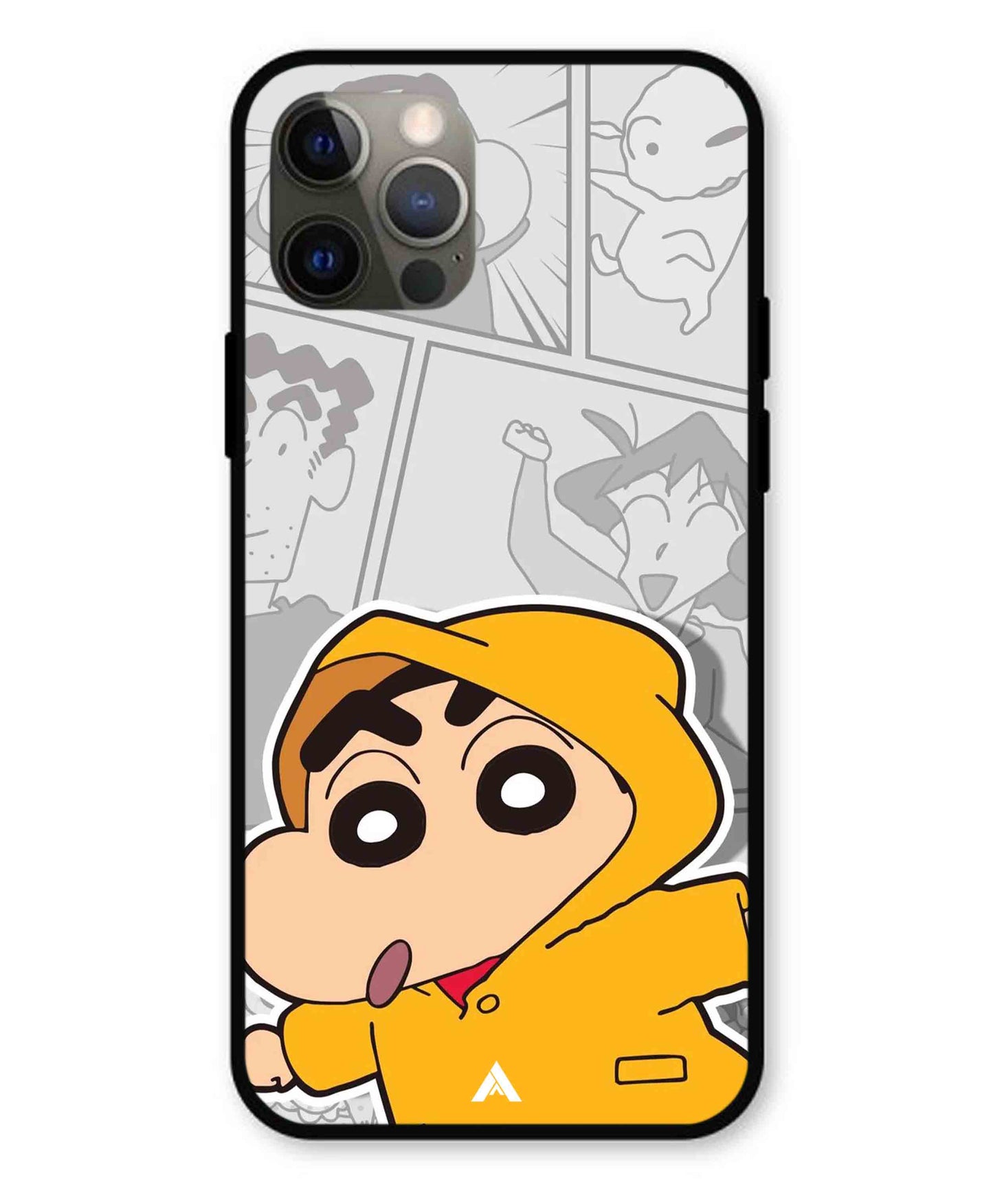 Shinchan Raincoat Metal Back Cover Phone Case for iPhone 12 Pro