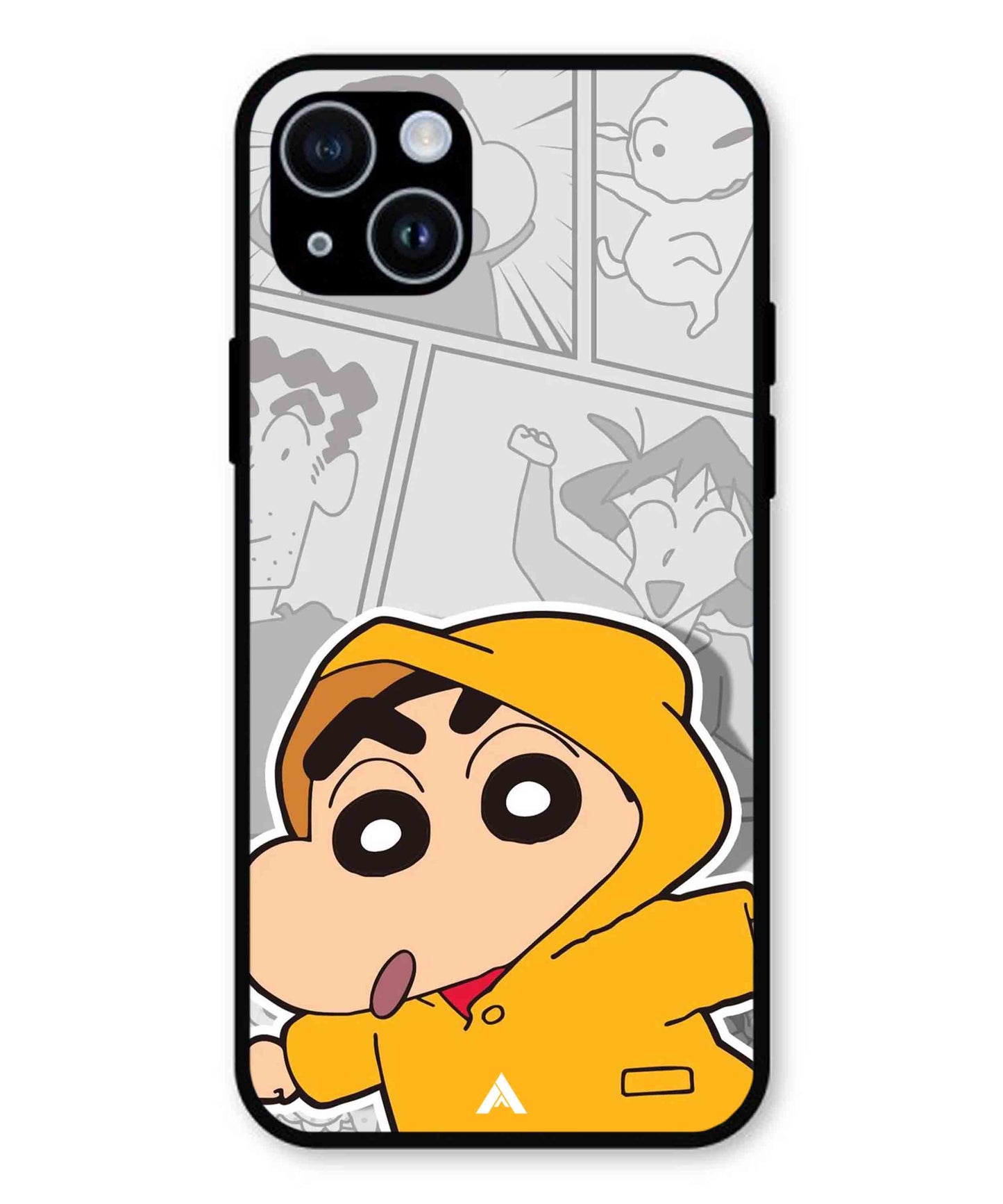 Shinchan Raincoat Metal Back Cover Phone Case for iPhone 14 Plus