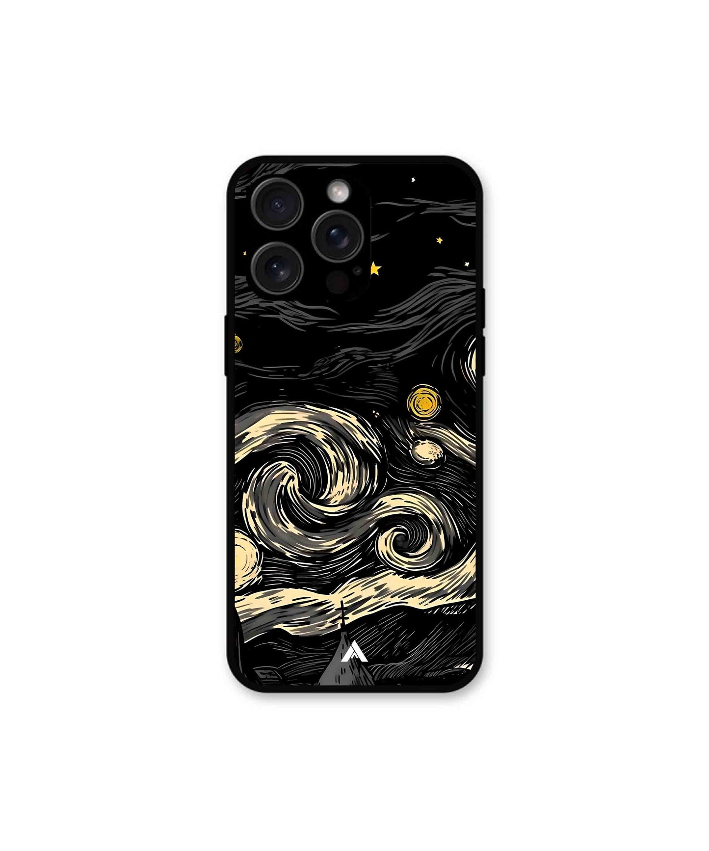 Starry Night Metal Back Cover Phone Case for iPhone 15 Pro Max