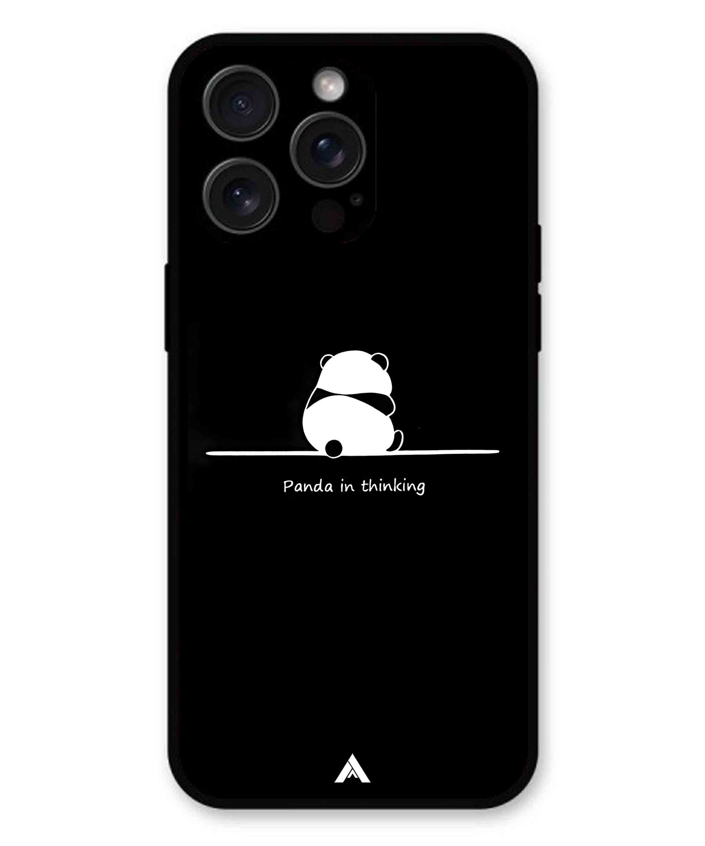 Thinking Panda Metal Back Cover Phone Case for iPhone 15 Pro Max