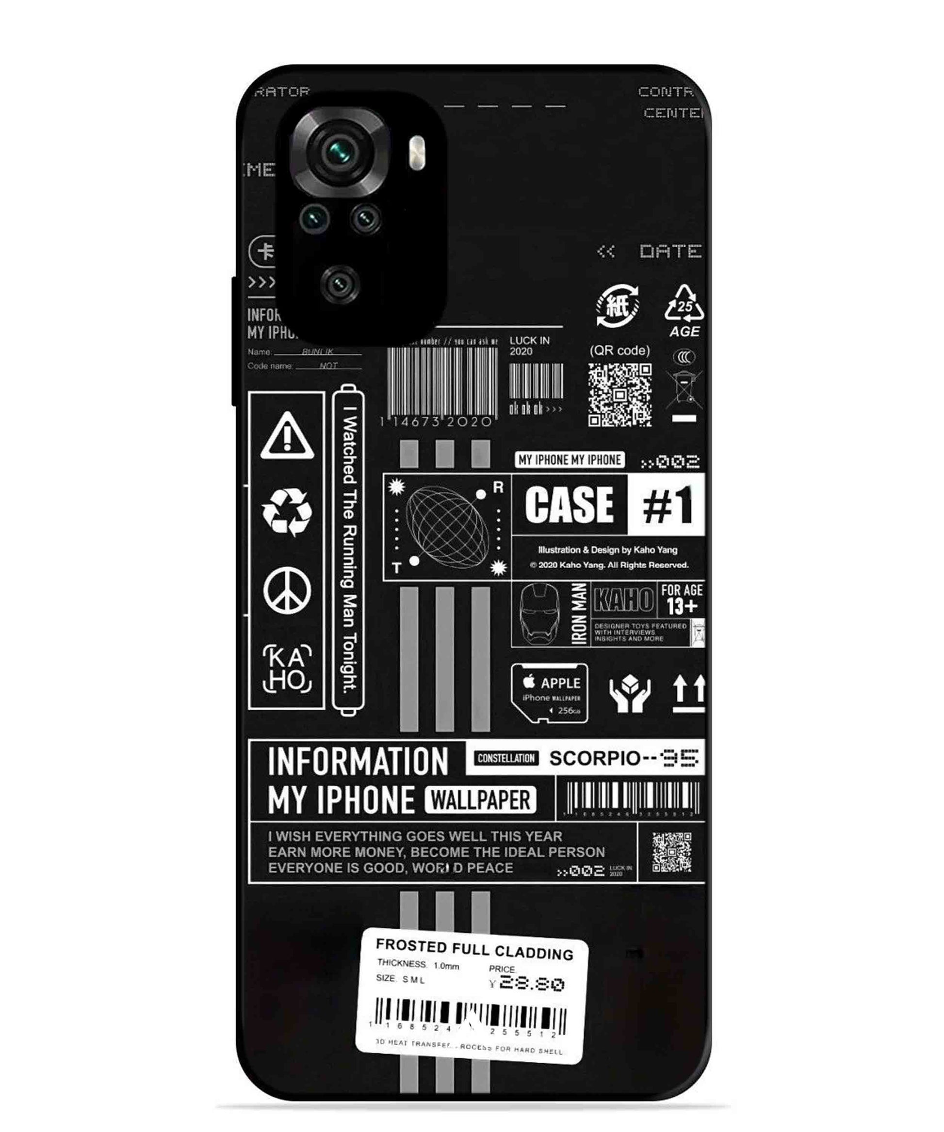 InfoGraph Aesthetic Metal Back Cover Phone Case for Xiaomi Redmi Note 10