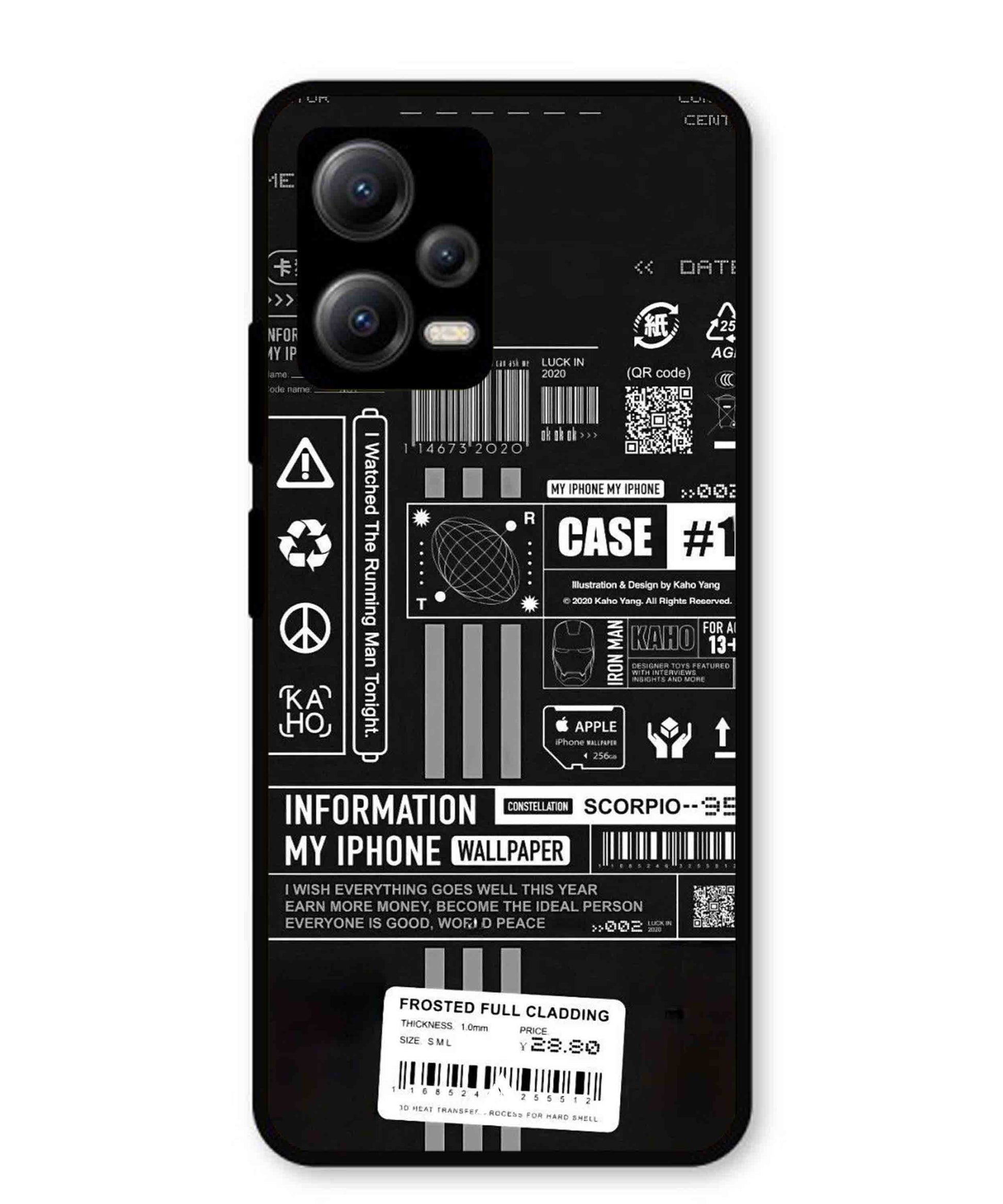 InfoGraph Aesthetic Metal Back Cover Phone Case for Xiaomi Redmi Note 12 5G