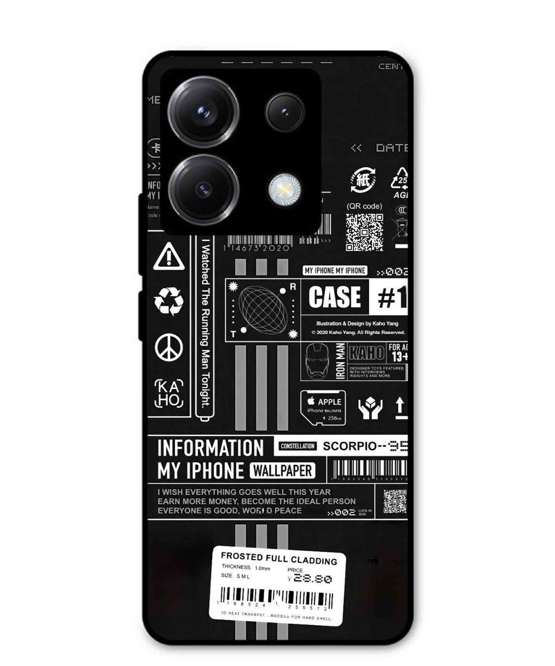 InfoGraph Aesthetic Metal Back Cover Phone Case for Xiaomi Redmi Note 13