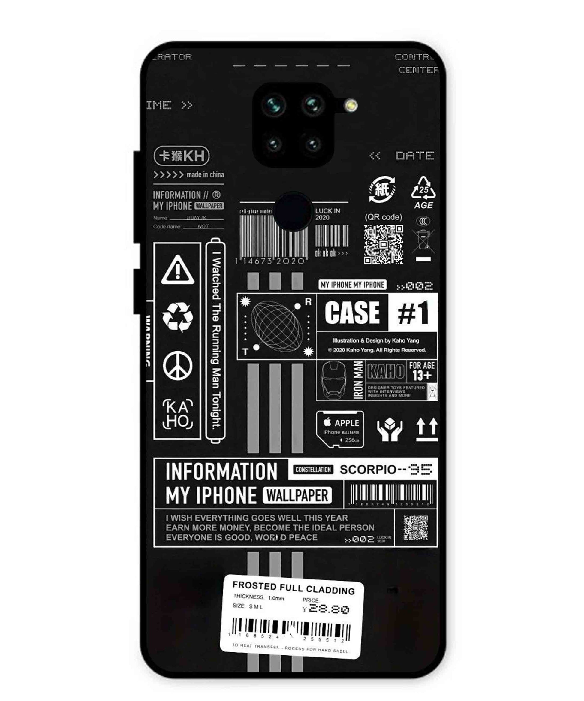 InfoGraph Aesthetic Metal Back Cover Phone Case for Xiaomi Redmi Note 9