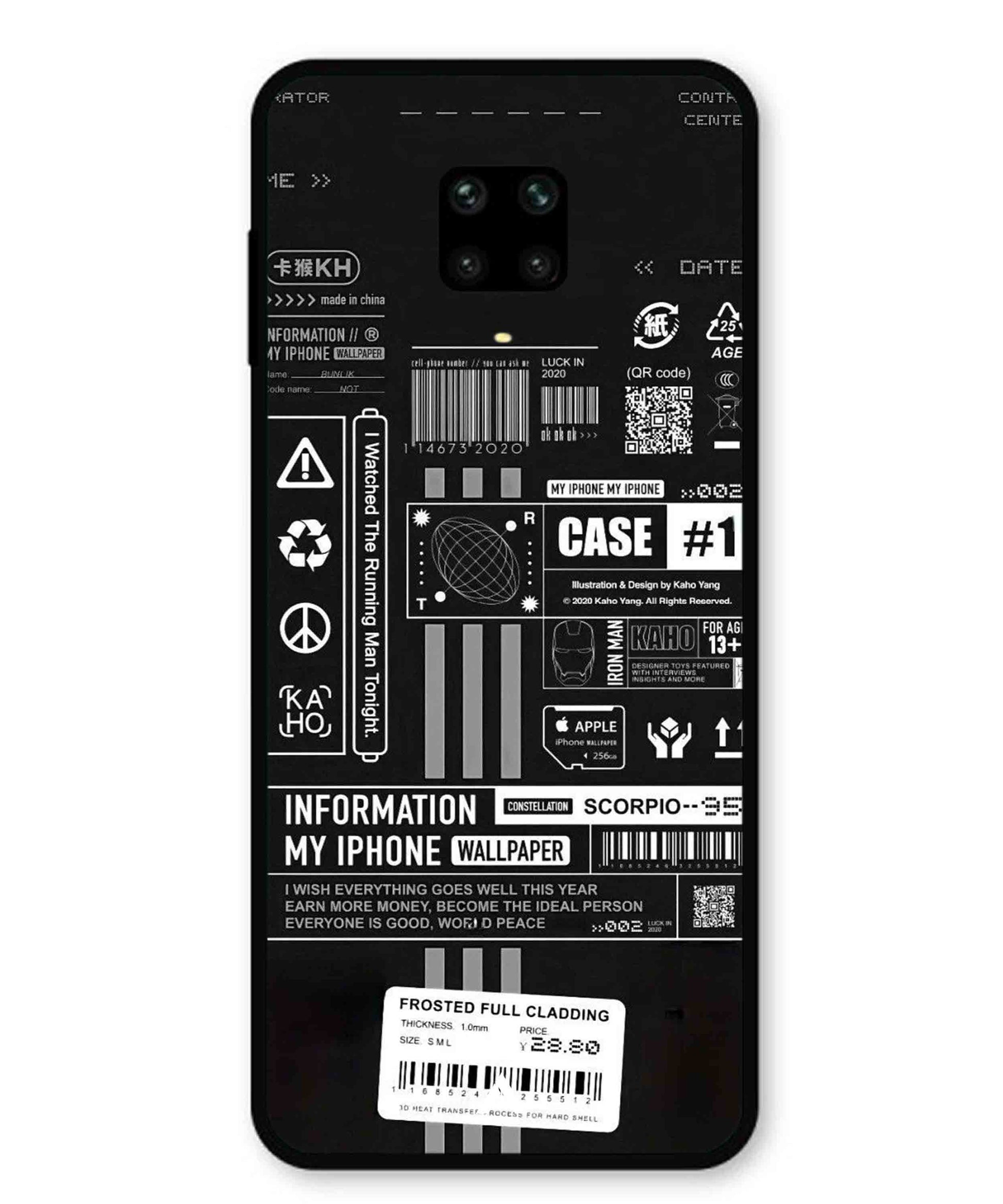 InfoGraph Aesthetic Metal Back Cover Phone Case for Xiaomi Redmi Note 9 Pro Max