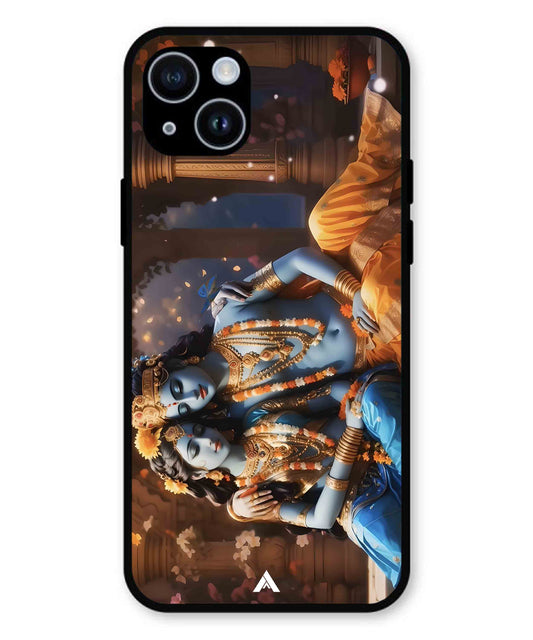 Krishna Radha Metal Back Cover Phone Case for iPhone 15 Plus