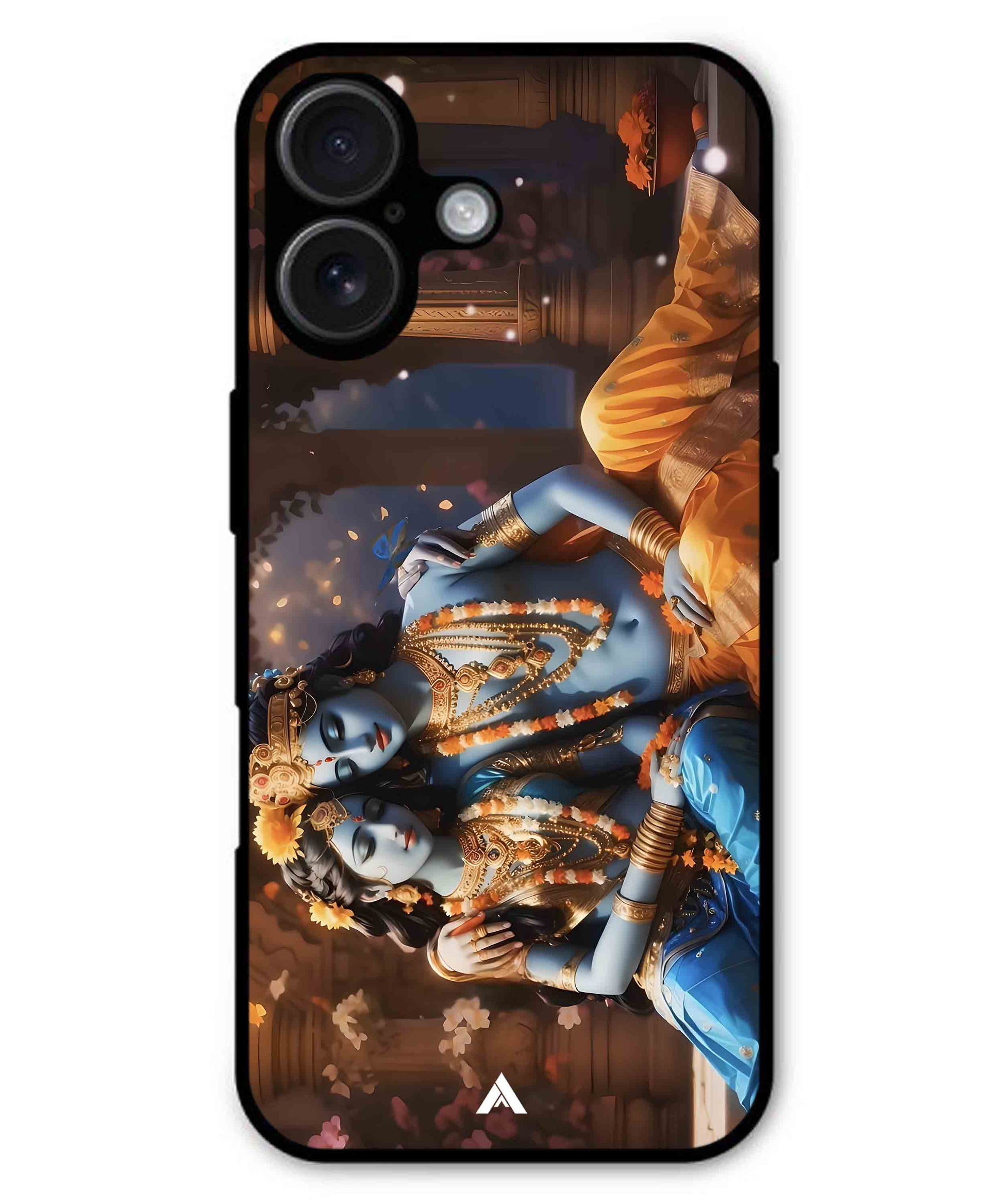 Krishna Radha Metal Back Cover Phone Case for iPhone 16 Plus
