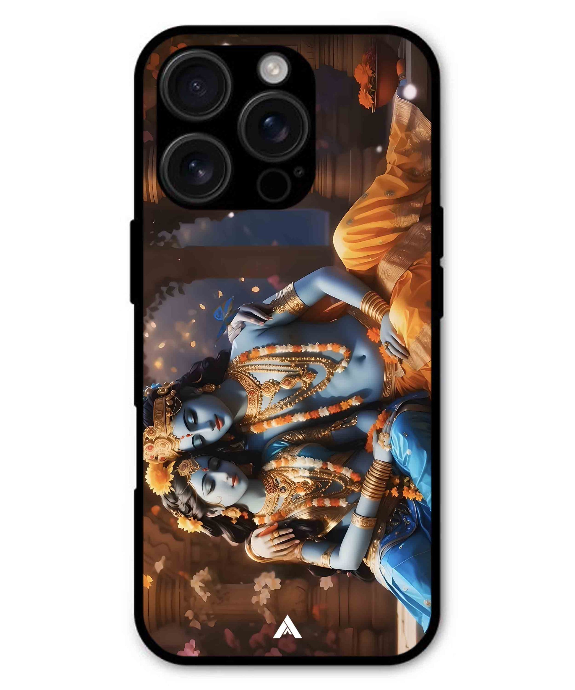 Krishna Radha Metal Back Cover Phone Case for iPhone 16 Pro