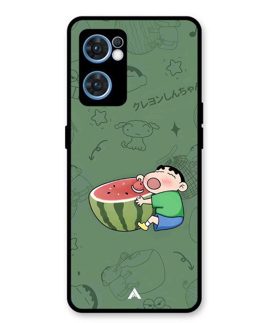 Melon Shinchan Metal Back Cover Phone Case for Oppo F21 Pro 4G