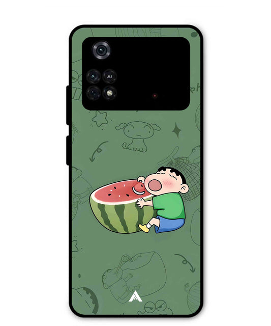 Melon Shinchan Metal Back Cover Phone Case for Poco M4 Pro 4G