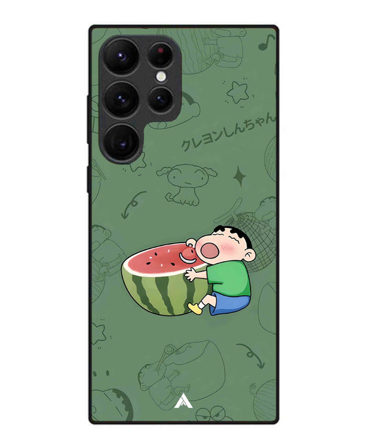 Melon Shinchan Metal Back Cover Phone Case for Samsung Galaxy S22 Ultra