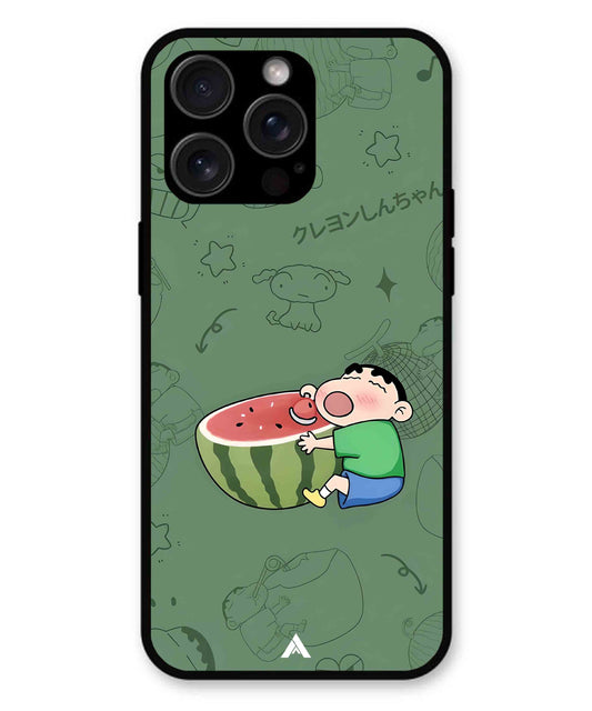 Melon Shinchan Metal Back Cover Phone Case for iPhone 13 Pro Max
