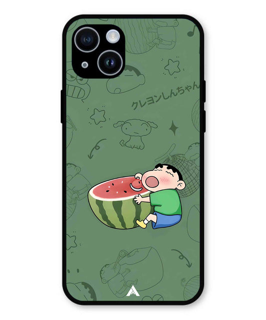 Melon Shinchan Metal Back Cover Phone Case for iPhone 14 Plus