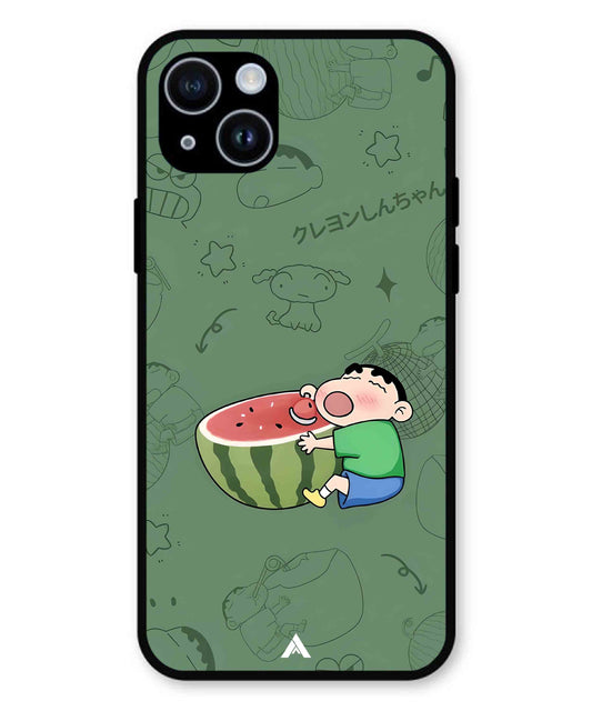 Melon Shinchan Metal Back Cover Phone Case for iPhone 15 Plus
