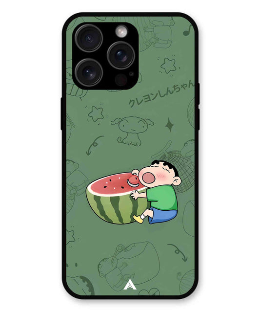 Melon Shinchan Metal Back Cover Phone Case for iPhone 15 Pro Max