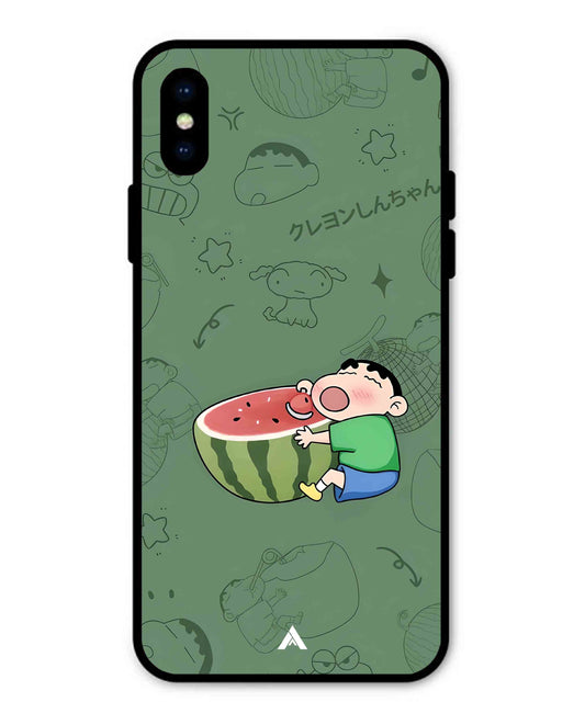 Melon Shinchan Metal Back Cover Phone Case for iPhone X