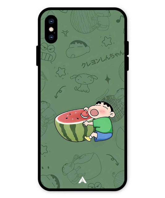 Melon Shinchan Metal Back Cover Phone Case for iPhone Xs Max