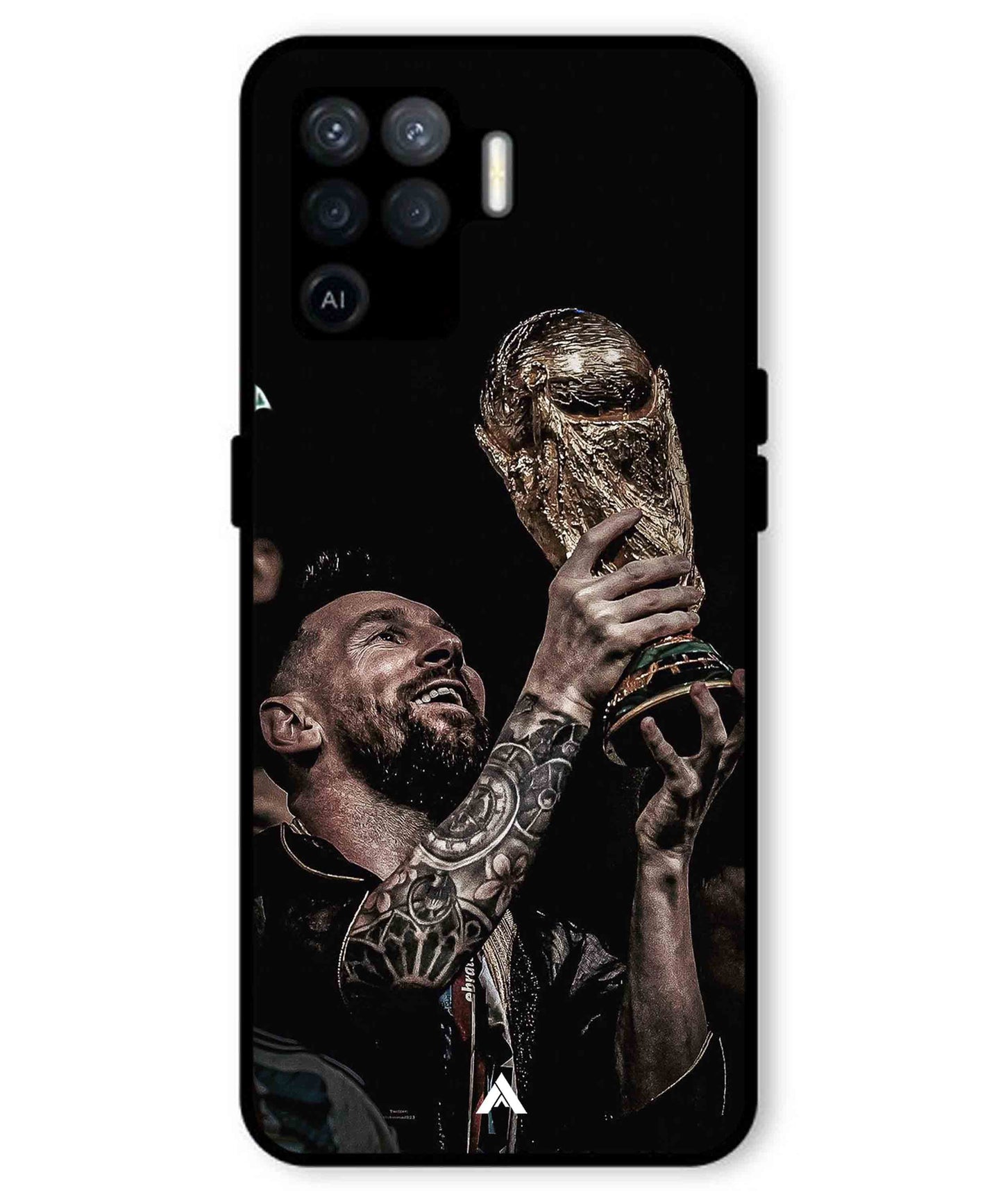 Messi Cup Football Aesthetic Metal Back Cover Phone Case for Oppo F19 Pro
