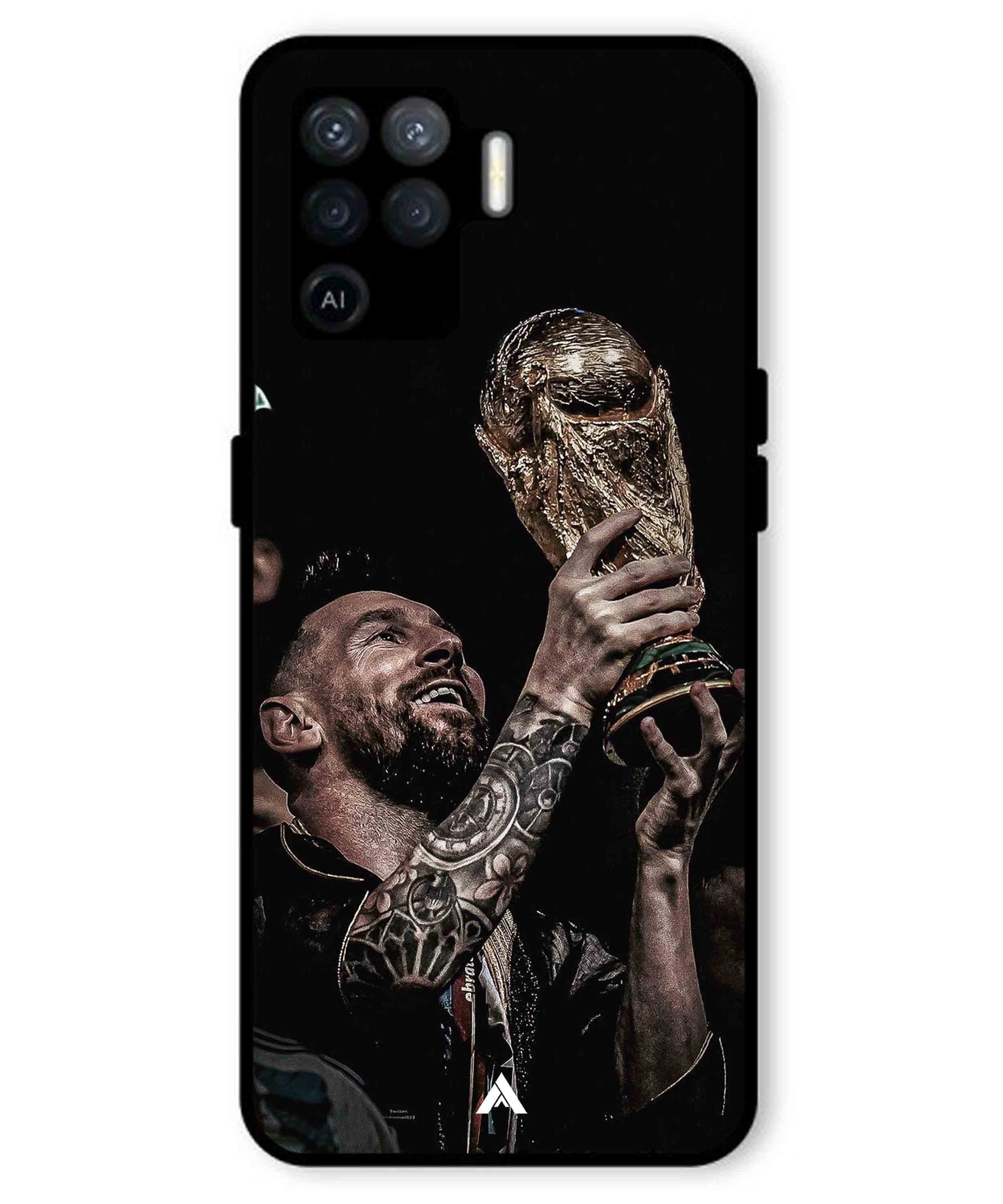 Messi Cup Football Aesthetic Metal Back Cover Phone Case for Oppo F19 Pro