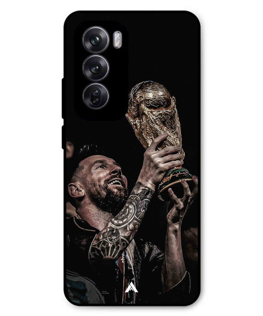 Messi Cup Football Aesthetic Metal Back Cover Phone Case for Oppo Reno 12 Pro