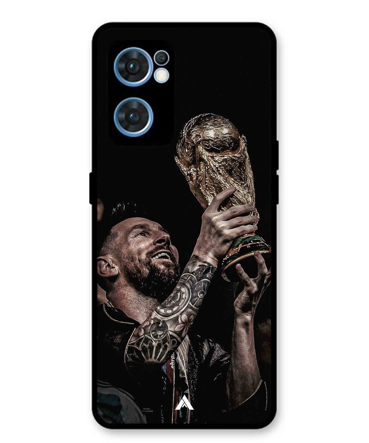 Messi Cup Football Aesthetic Metal Back Cover Phone Case for Oppo Reno 7 4G