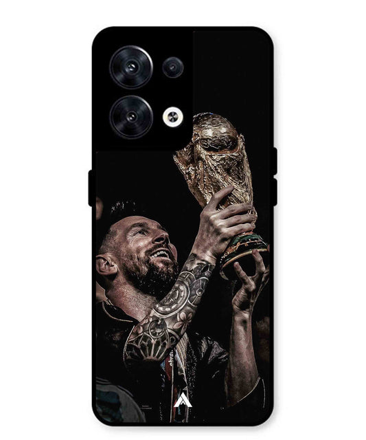 Messi Cup Football Aesthetic Metal Back Cover Phone Case for Oppo Reno 8