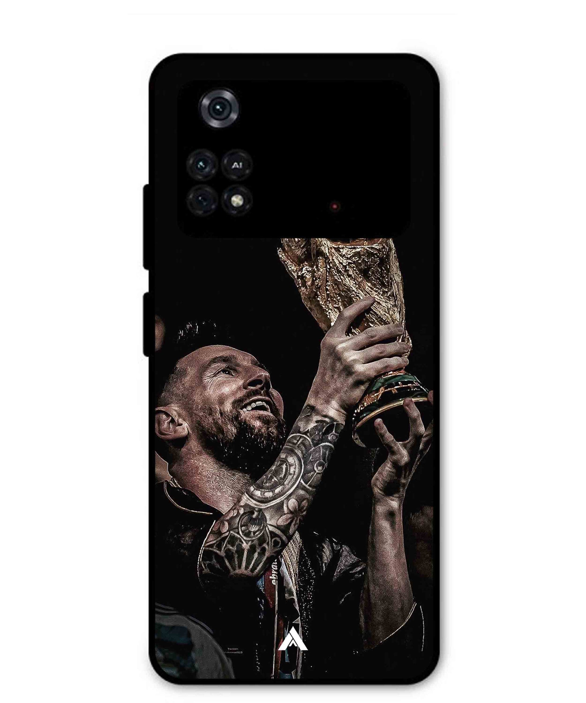 Messi Cup Football Aesthetic Metal Back Cover Phone Case for Poco M4 Pro 4G