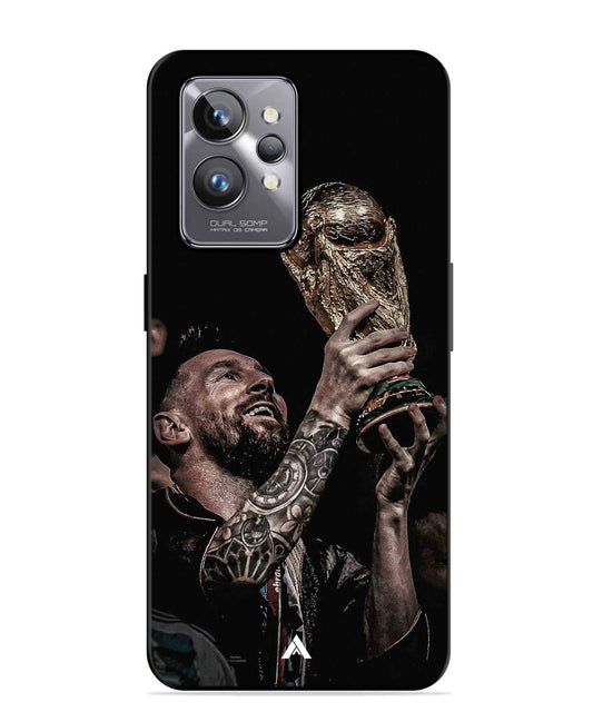 Messi Cup Football Aesthetic Metal Back Cover Phone Case for Realme GT 2 Pro