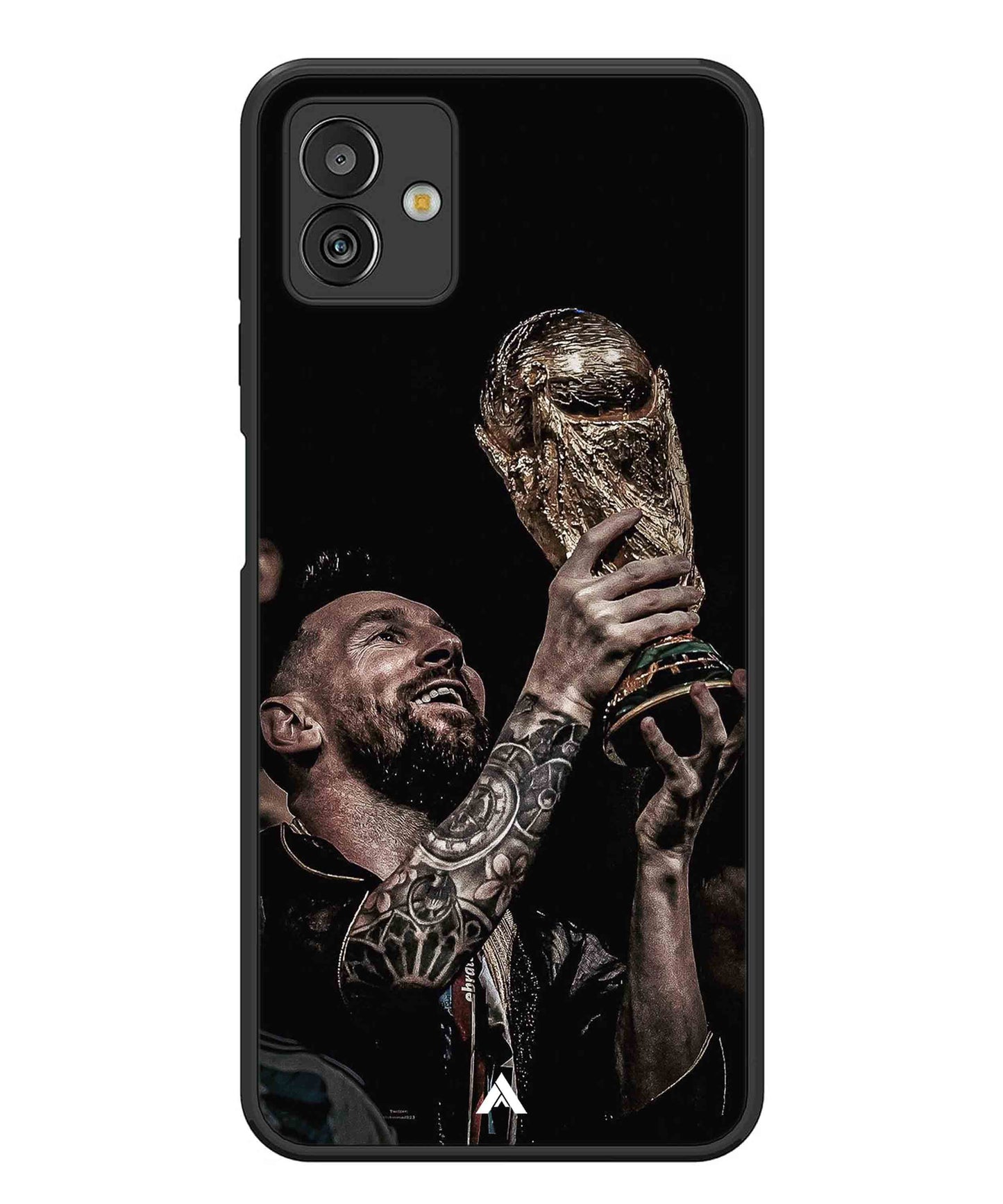 Messi Cup Football Aesthetic Metal Back Cover Phone Case for Samsugn Galaxy M13 5G