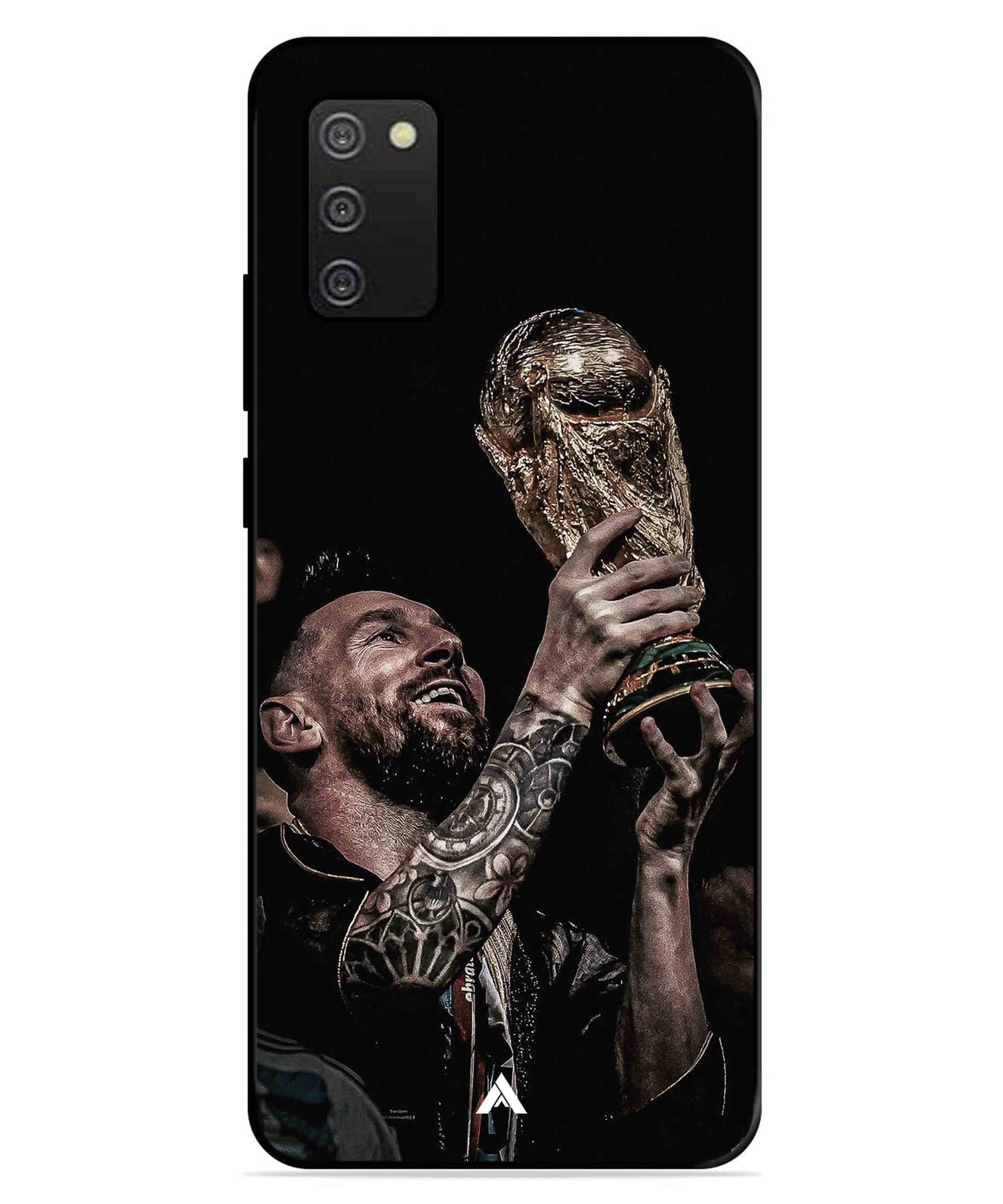 Messi Cup Football Aesthetic Metal Back Cover Phone Case for Samsung Galaxy A03s